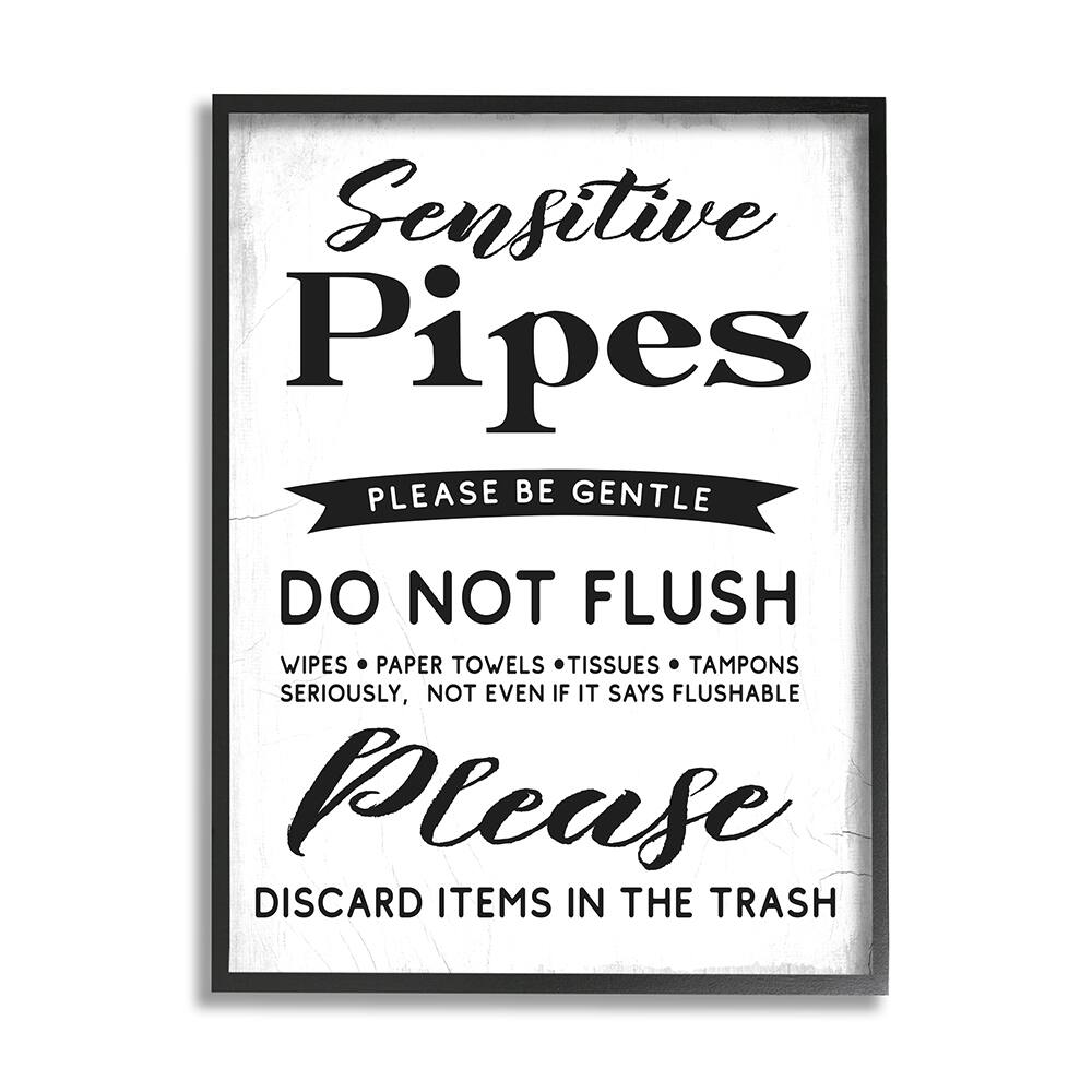 Stupell Industries Sensitive Toilet Pipes Sign Flushing Restrictions Framed Wall Art