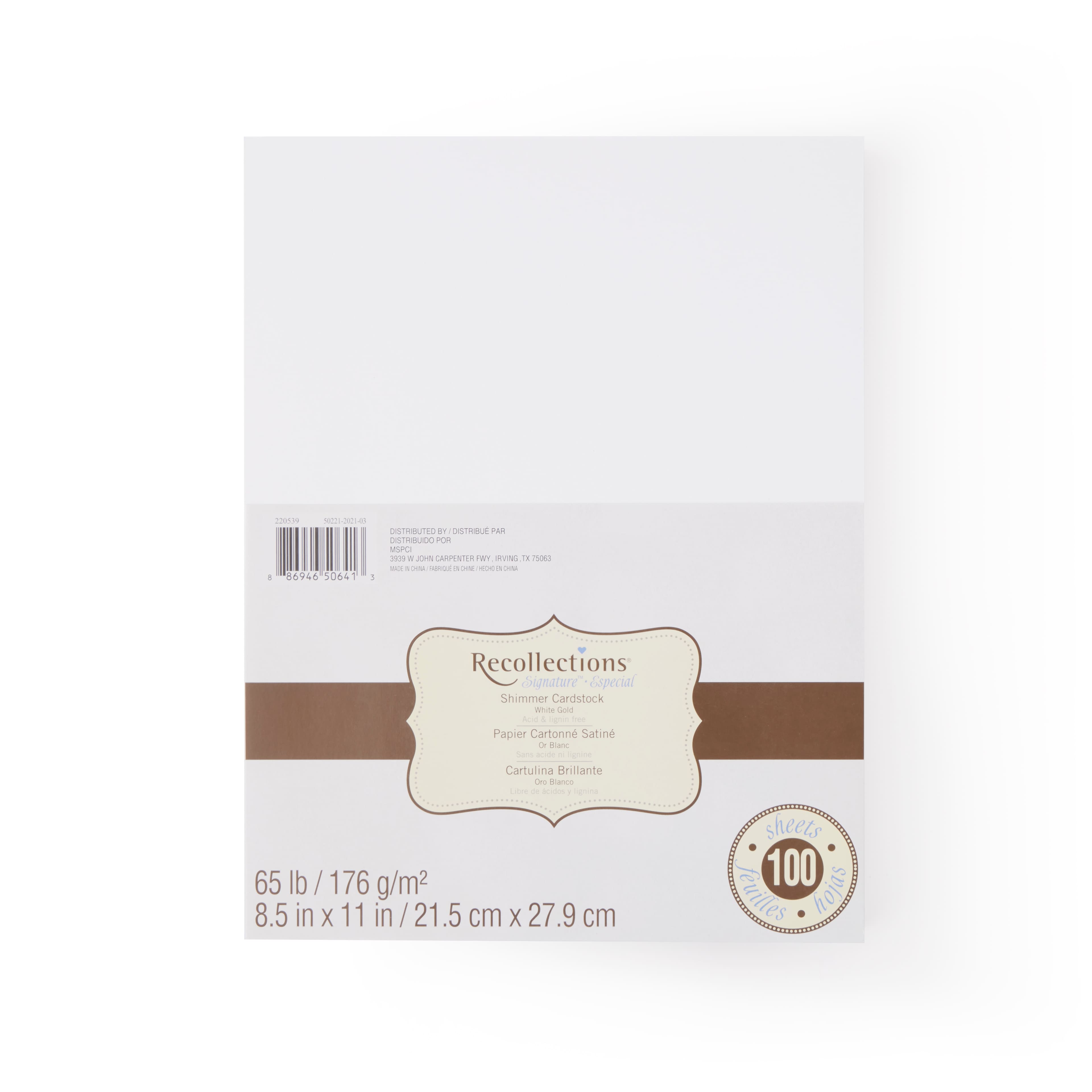 12 Packs: 100 ct. (1,200 total) White Gold 8.5" x 11" Shimmer Cardstock Paper by Recollections™