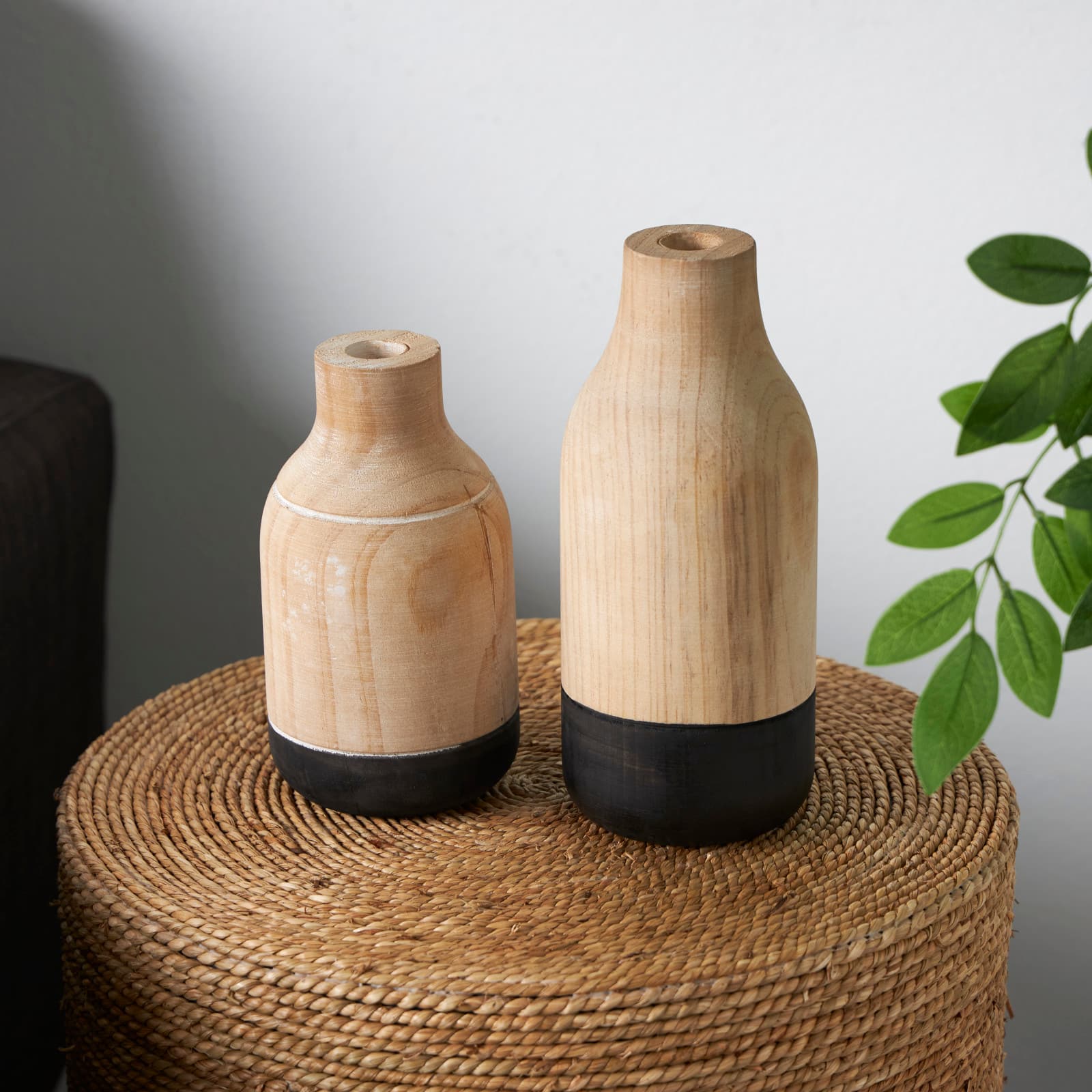 Natural Wood Color Block Vase Set
