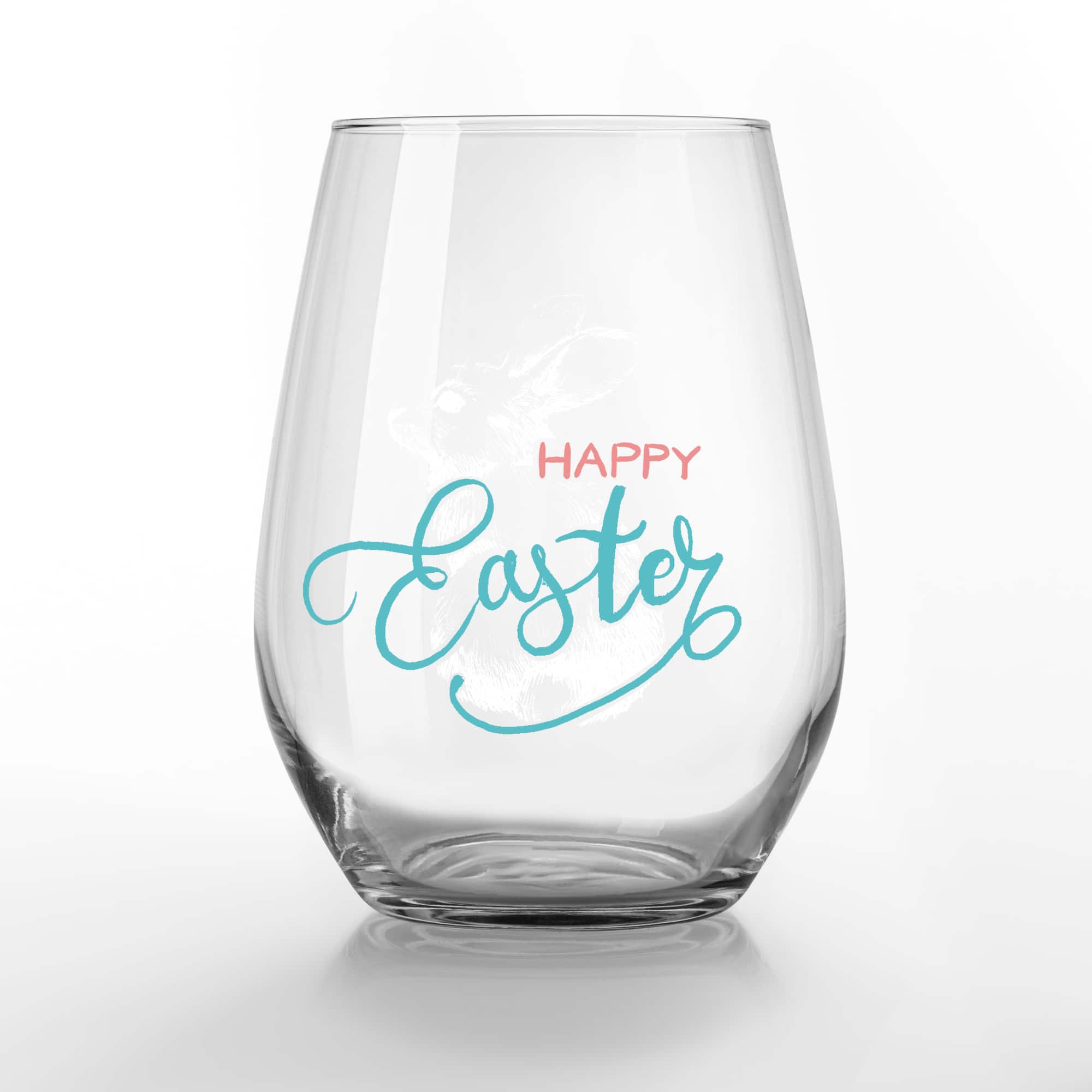 15oz. Happy Easter Sketch Printed Stemless Wine Glass