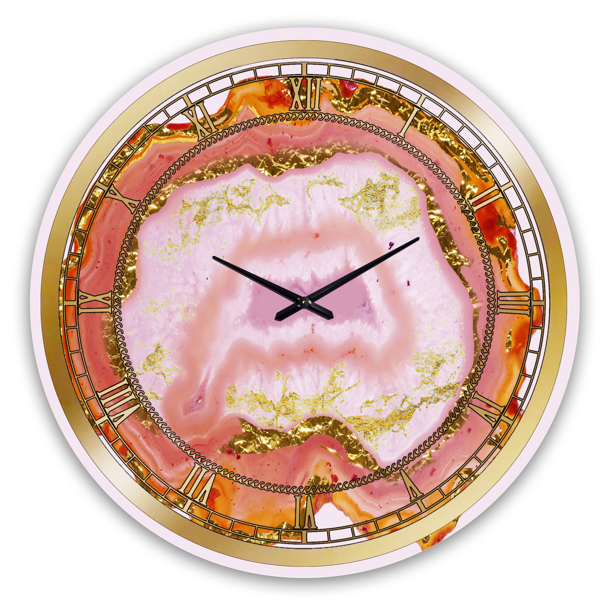 Designart &#x27;Pink And Gold Chalcedony Agate Modern Wall Clock