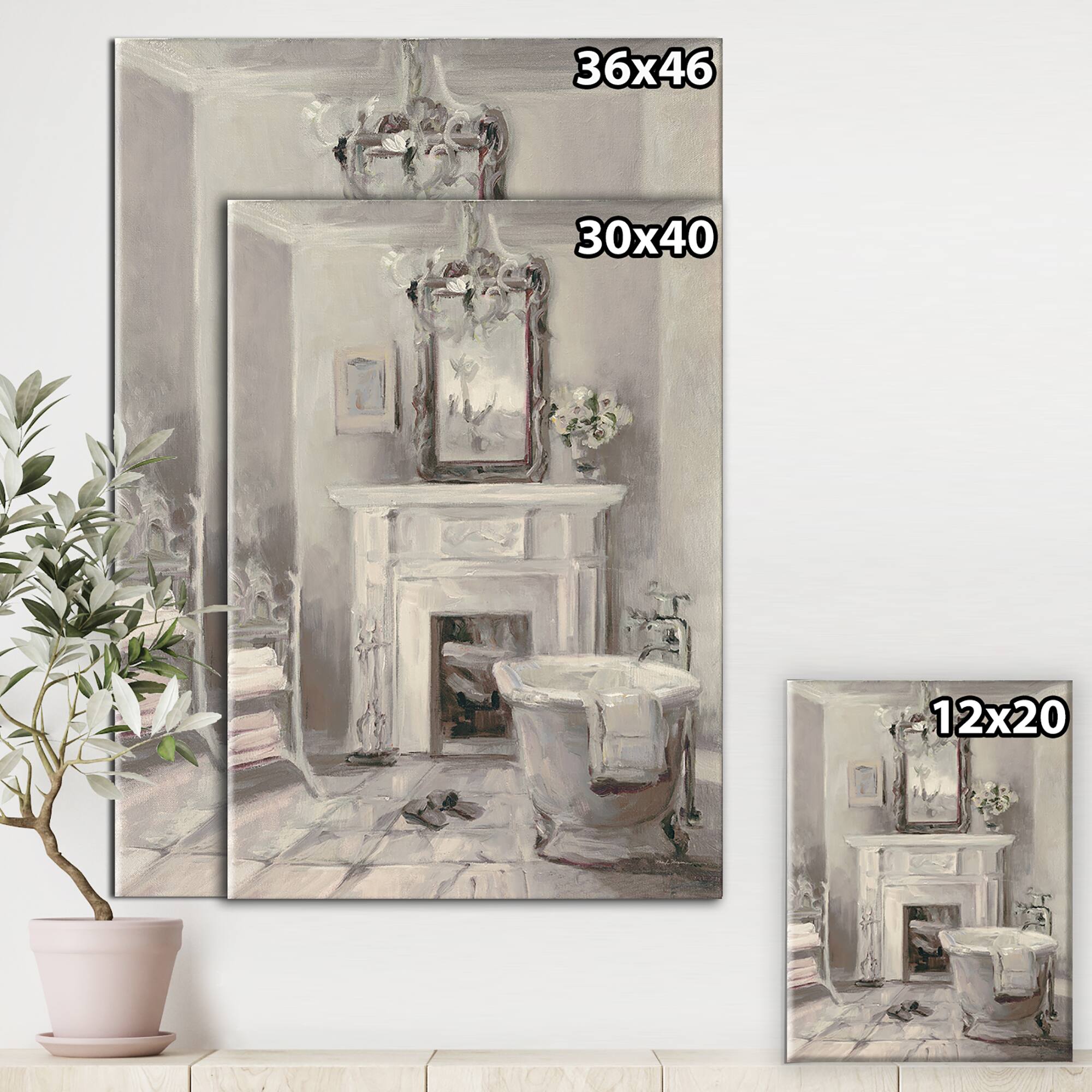 Designart - French Bathroom Vintage I - Traditional Bathroom Premium Canvas Wall Art