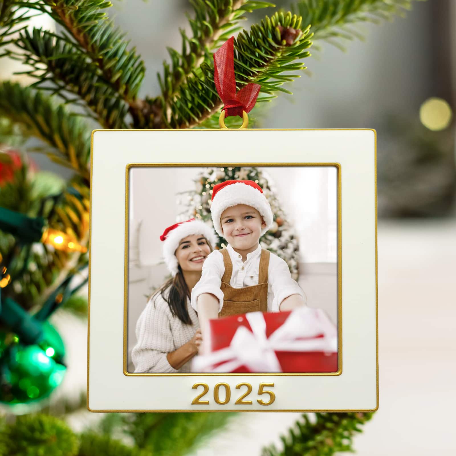 2.5&#x22; x 2.5&#x22; White &#x26; Gold Square 2025 Metal Ornament Frame by Studio D&#xE9;cor&#xAE;
