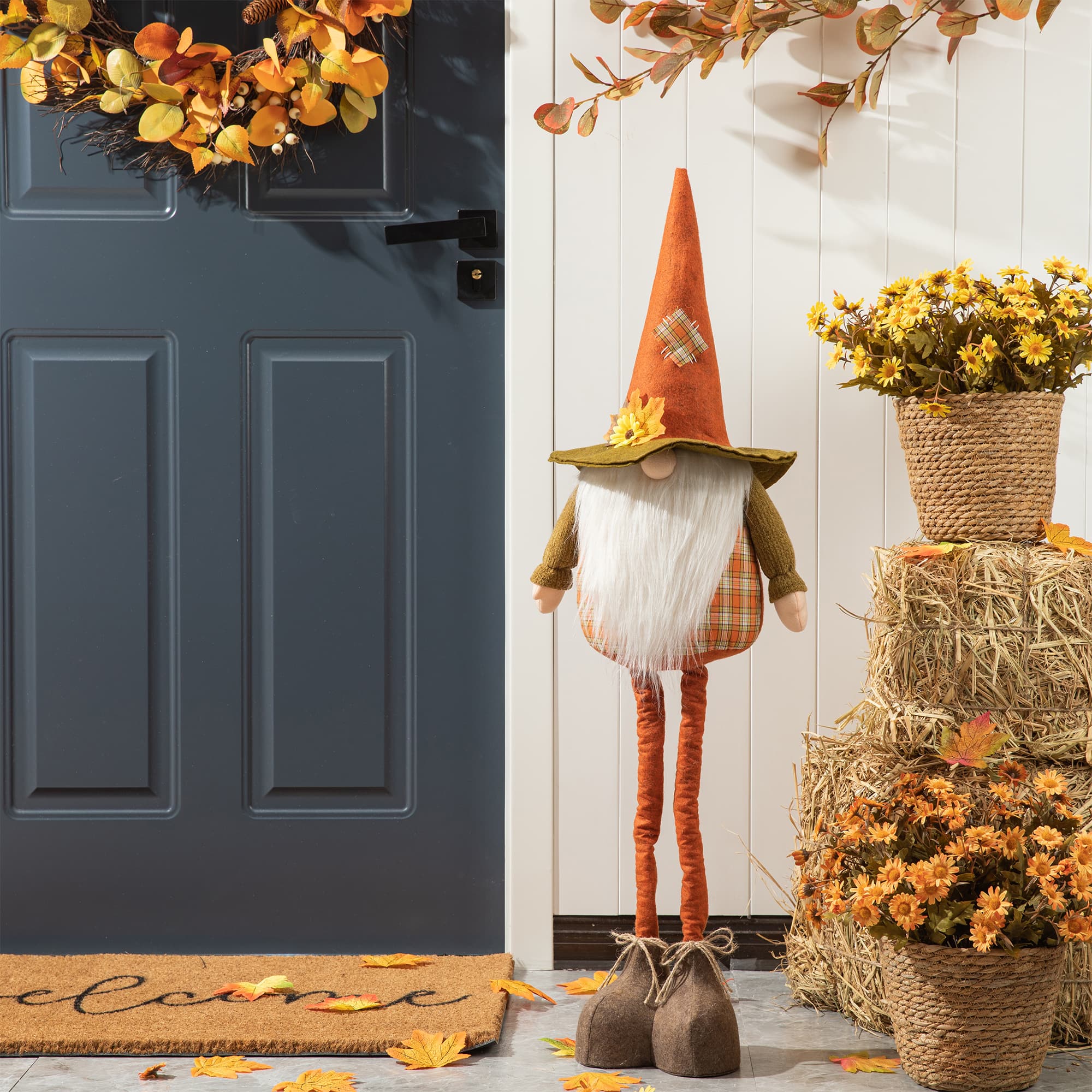Glitzhome® Telescoped Fabric Fall Gnome Standing Décor