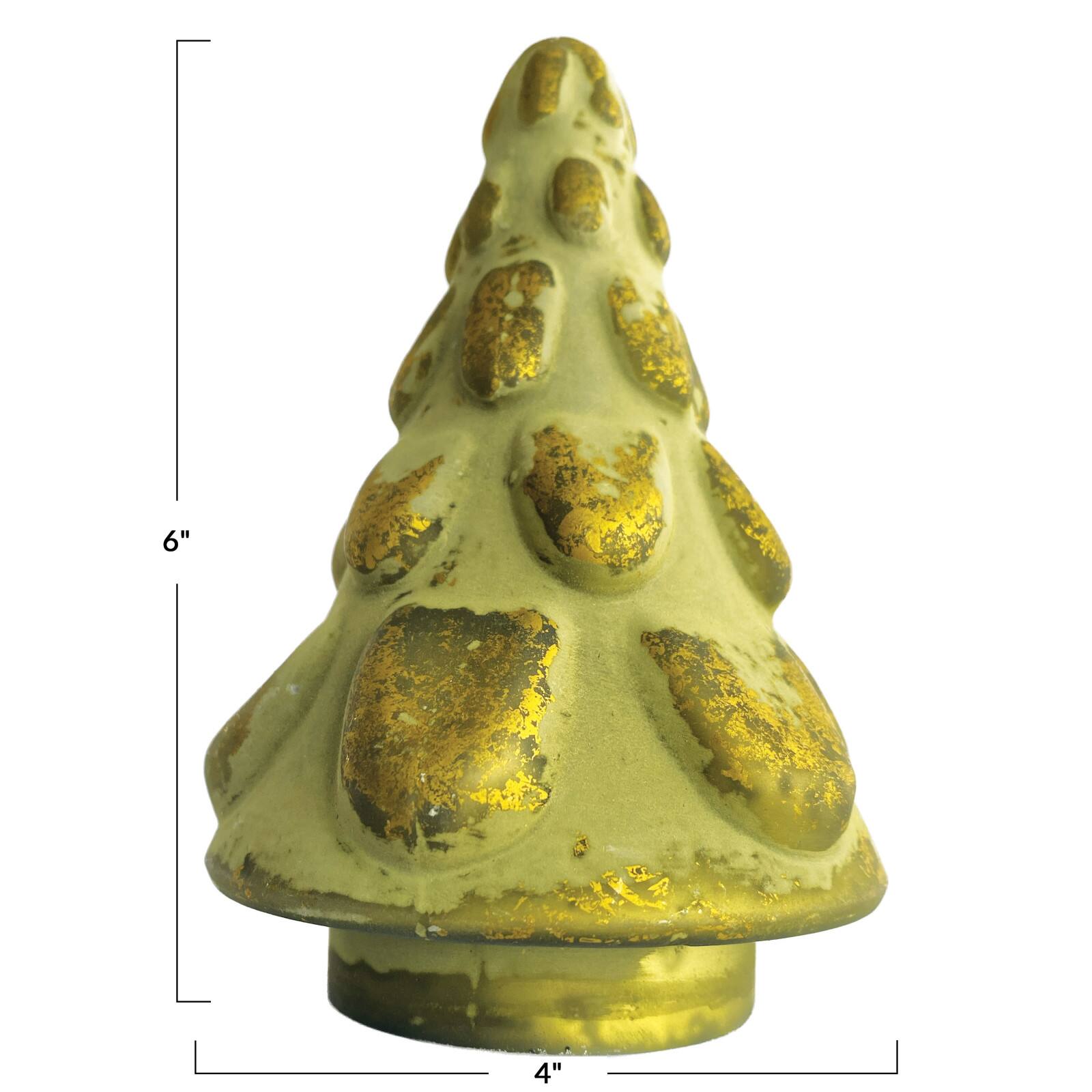 Hello Honey&#xAE; 6&#x22; Matte Green &#x26; Gold Embossed Glass Tree