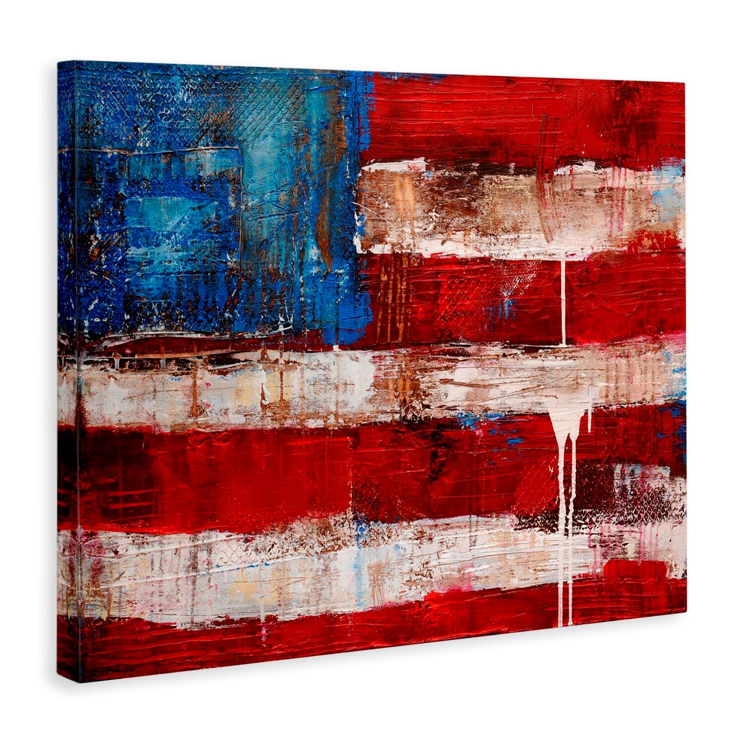 Stupell Industries Rustic United States Flag with Distressed Paint Drip Canvas Wall Art