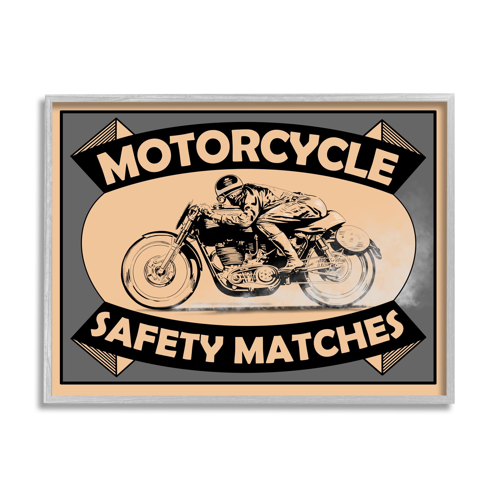 Stupell Industries Motorcycle Safety Matches Grey Tan Bike Rider in Gray Frame Wall Art