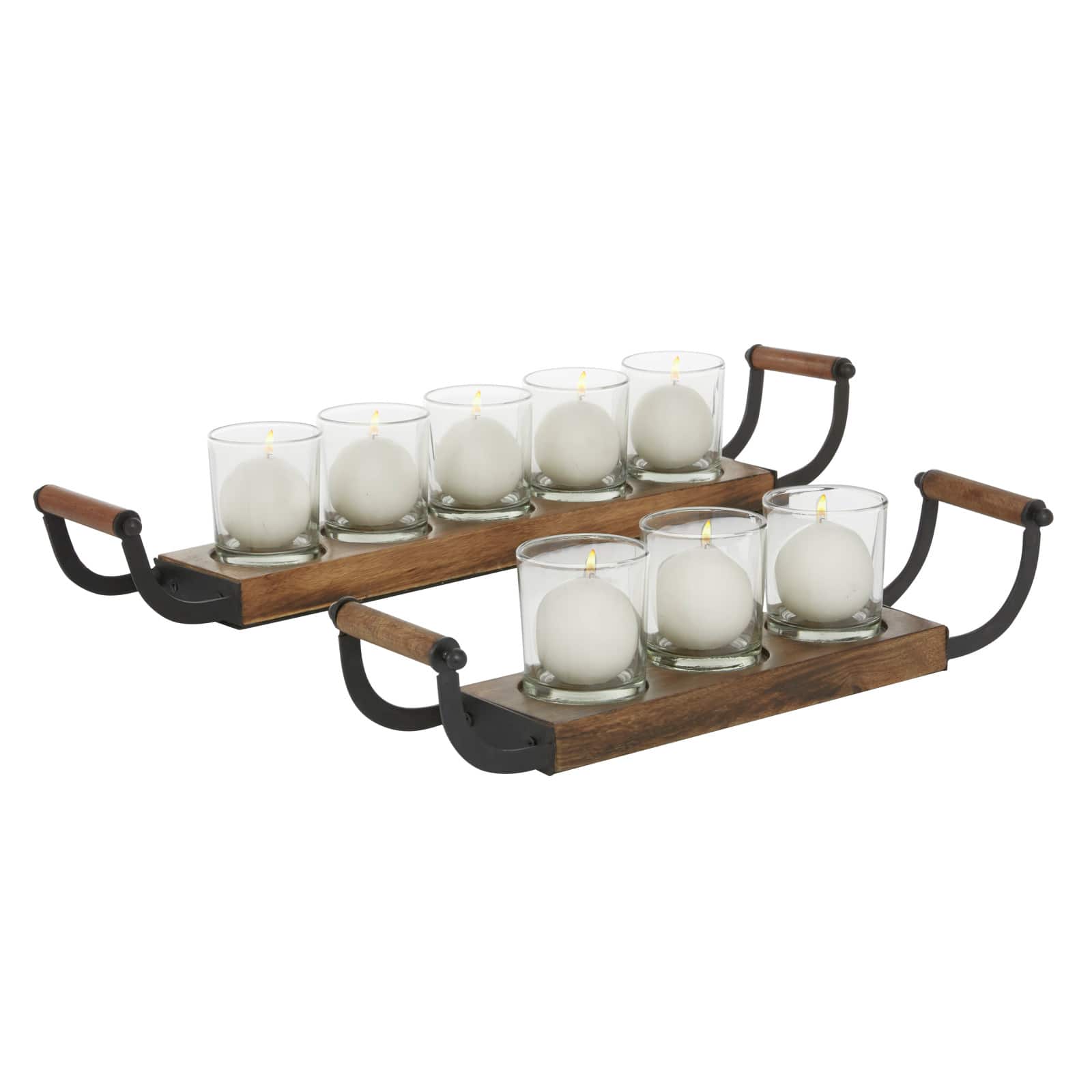 Set of 2 Brown Mango Wood Traditional Candle Holder, 17.5&#x22;, 24&#x22;