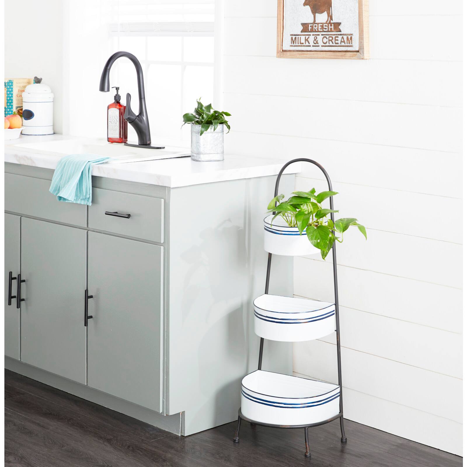 White Iron Farmhouse Display Shelving Unit