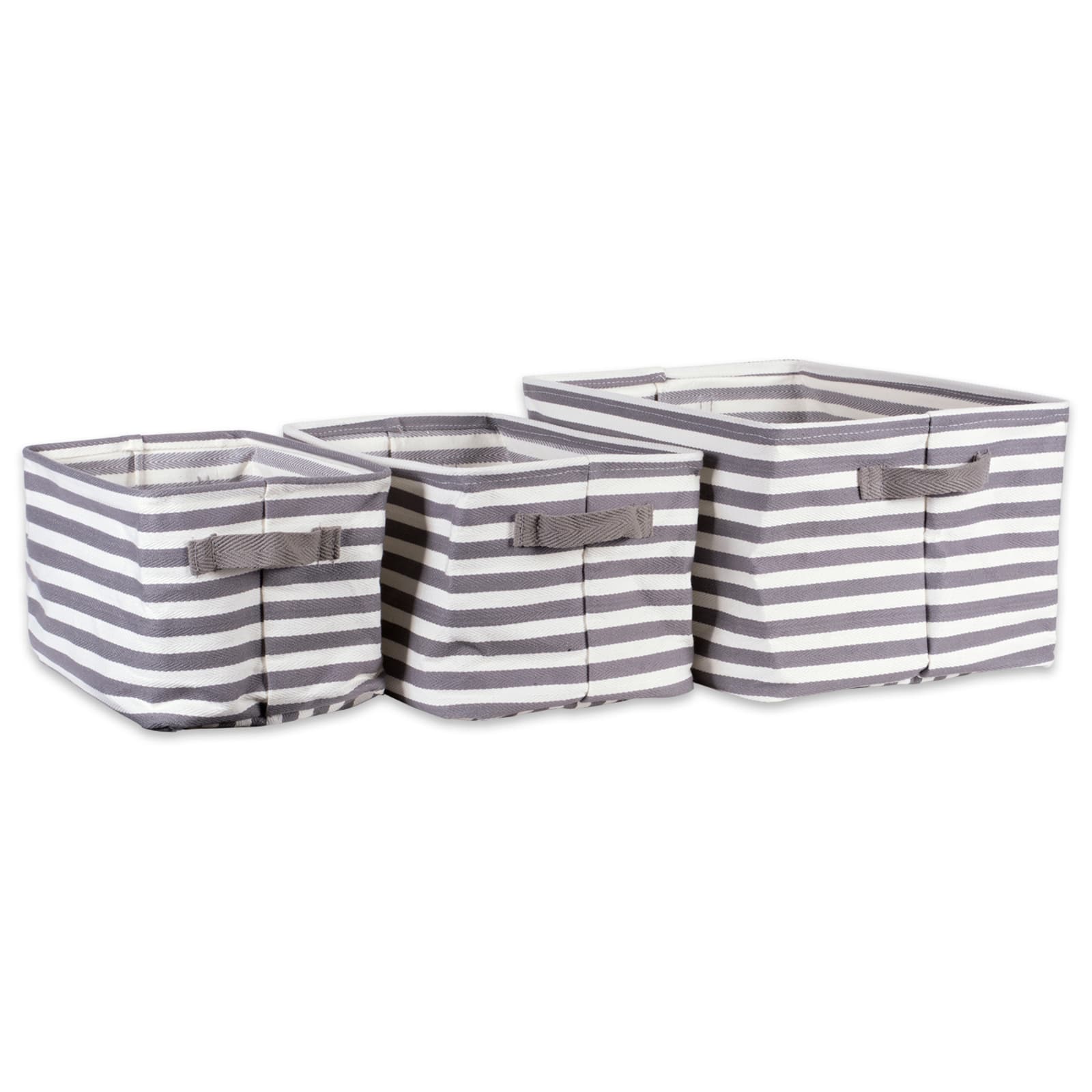 DII® Stripes PE-Coated Herringbone Woven Cotton Laundry Bin Set
