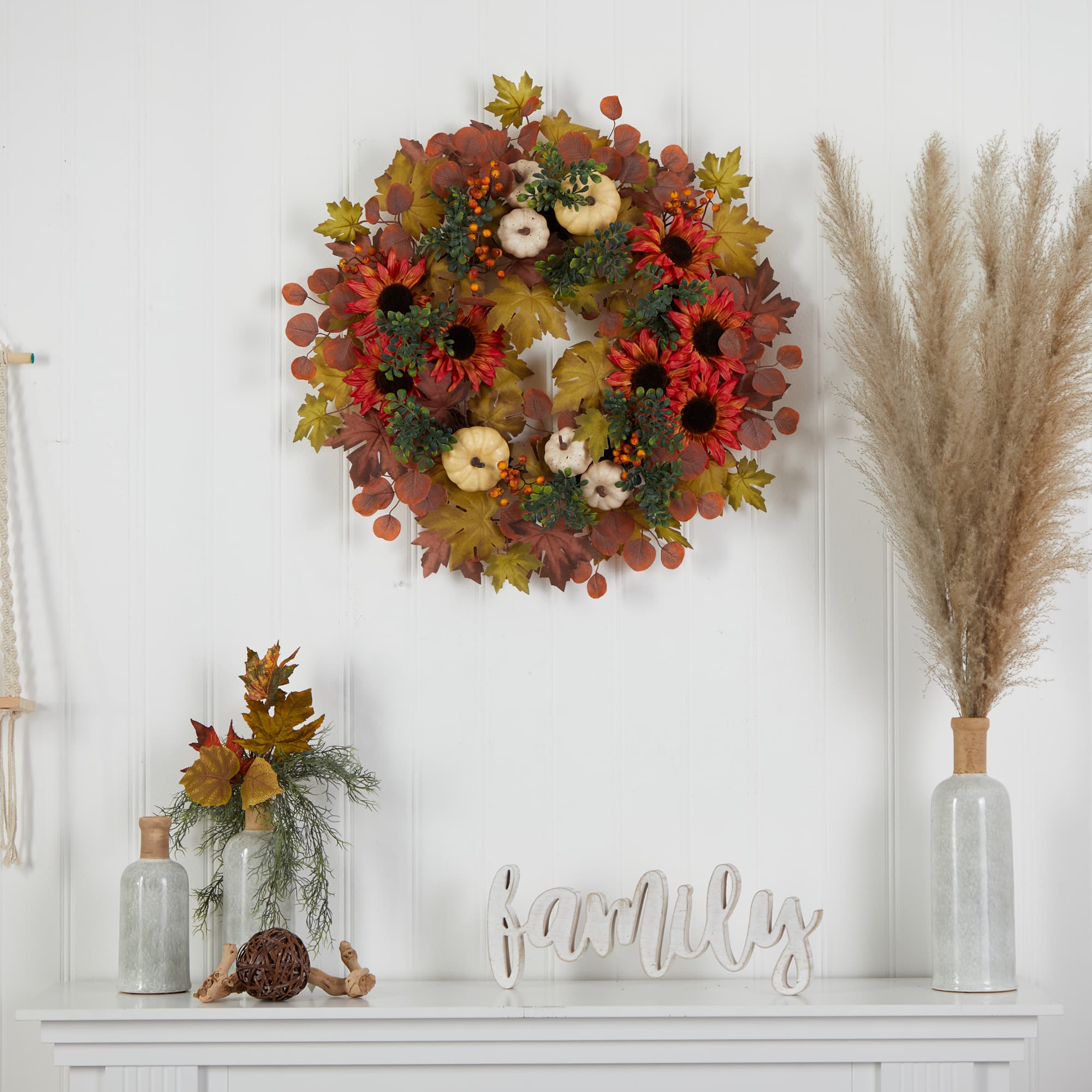 30&#x22; Fall Acorn, Sunflower, Berries &#x26; Autumn Foliage Wreath