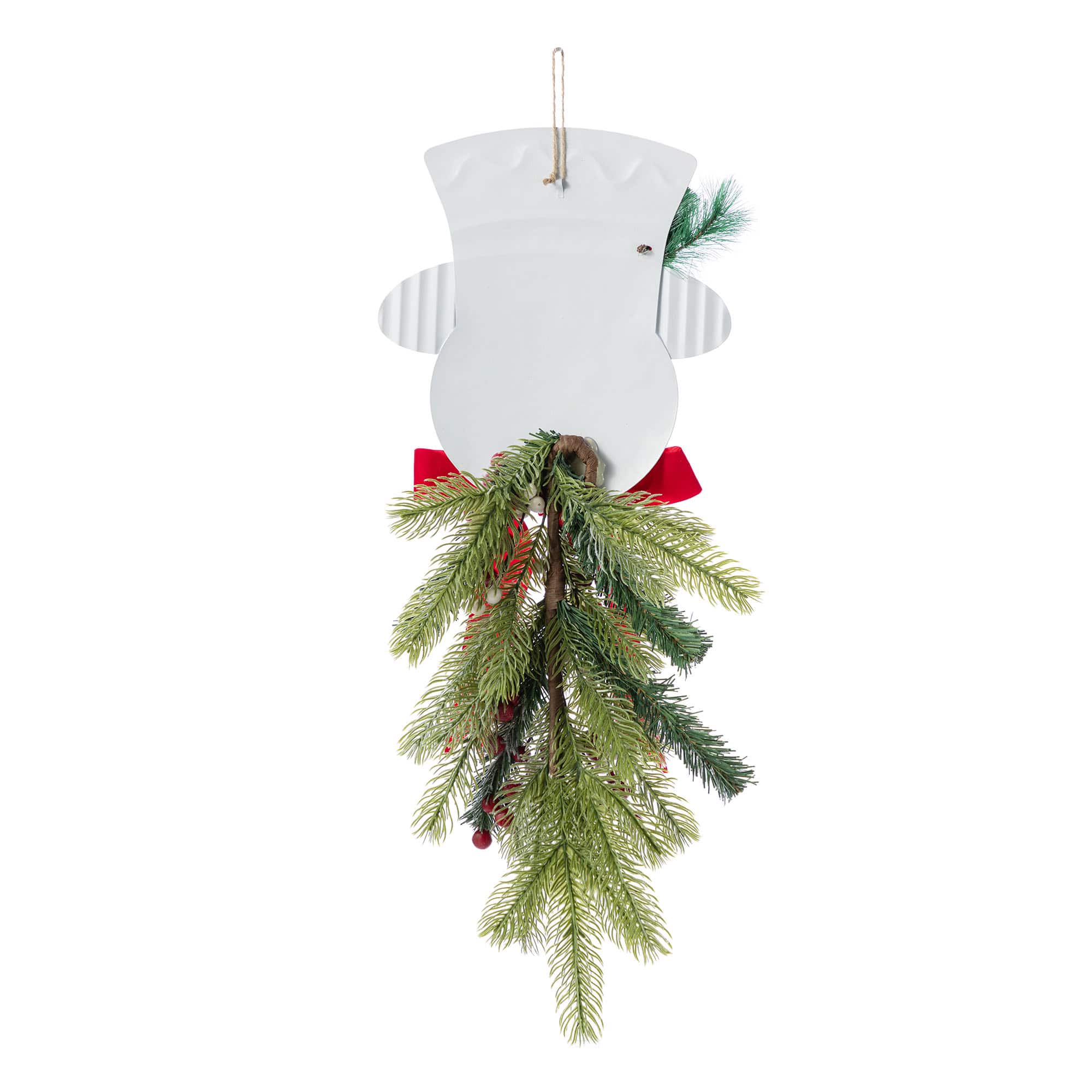 Glitzhome&#xAE; 25&#x22; Greenery Snowman Door Hanger