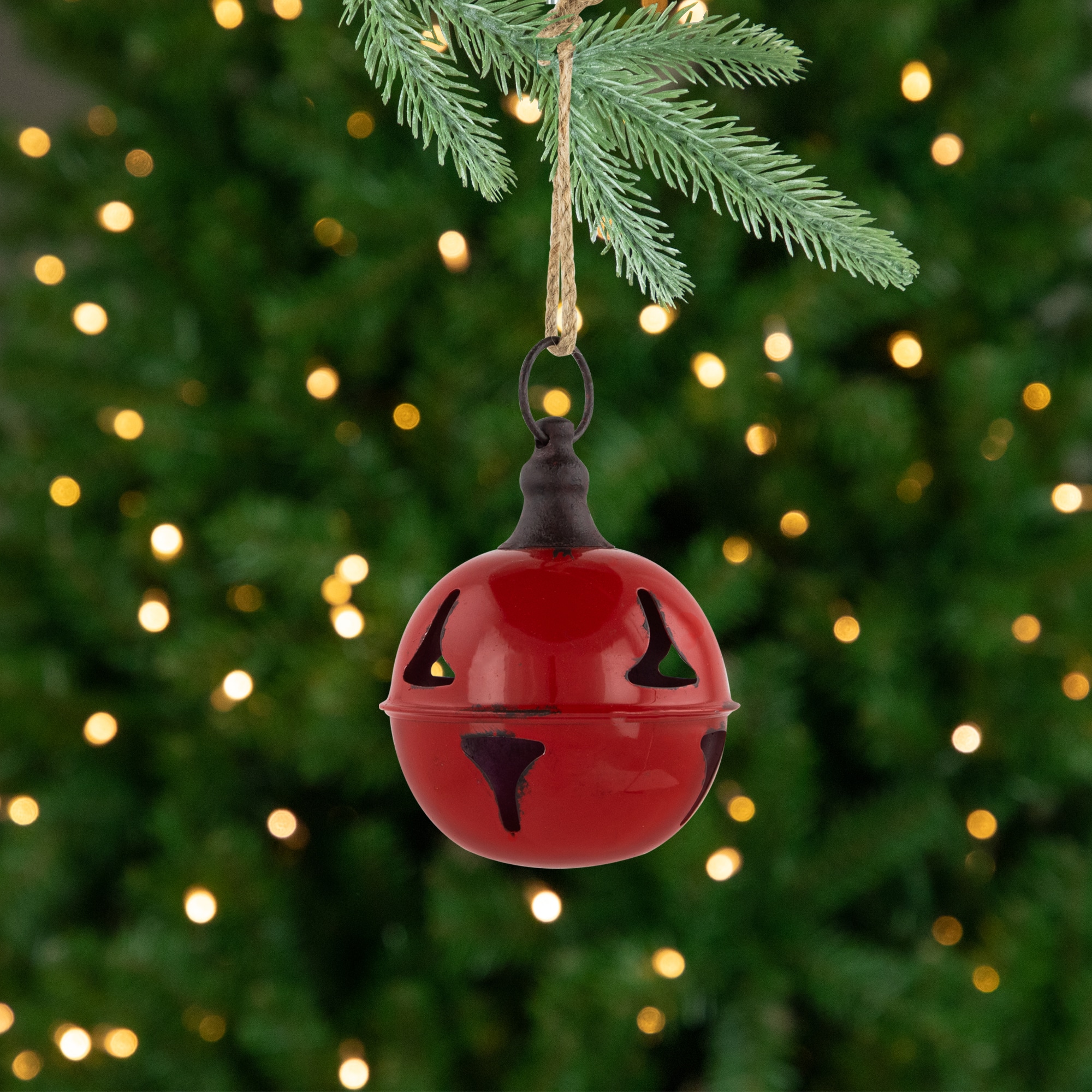 7" Red Metal Jingle Bell Hanging Christmas Decoration