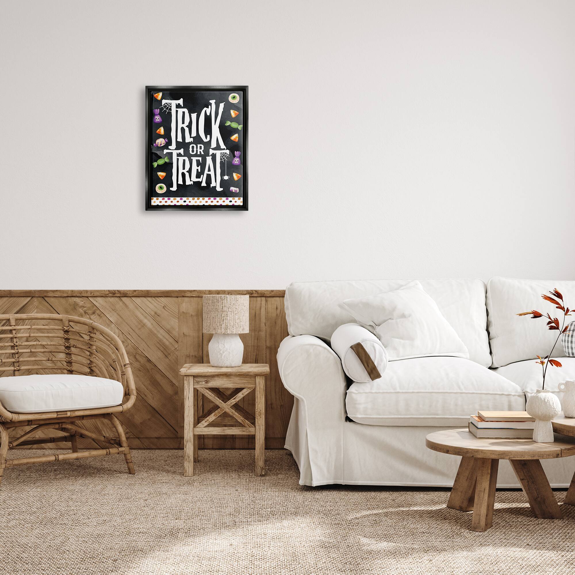 Stupell Industries Trick Or Treat Halloween Candy Framed Floater Canvas Wall Art