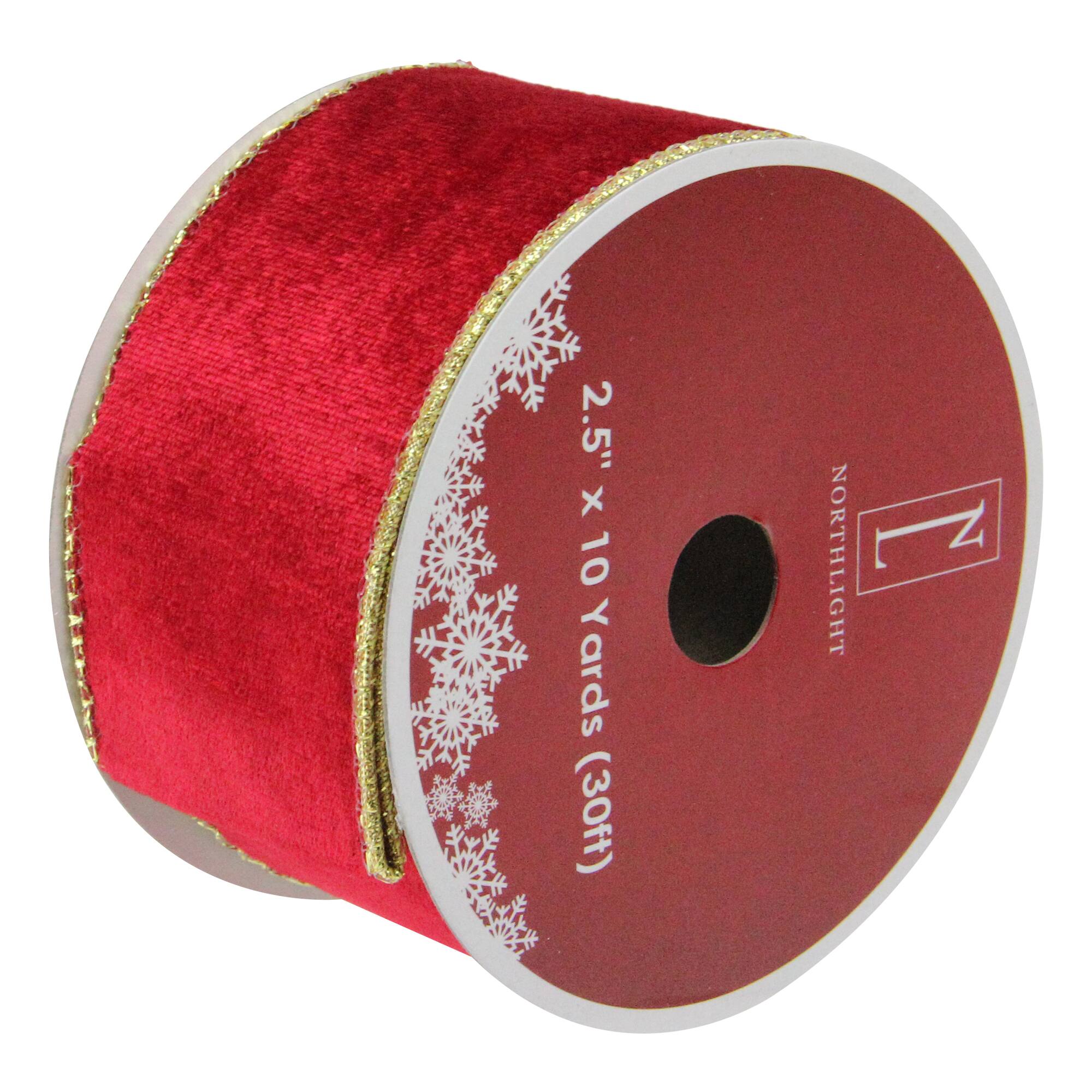 2.5&#x22; x 10yd. Solid Bright Red Wired Christmas Craft Ribbon Spools, 12ct.