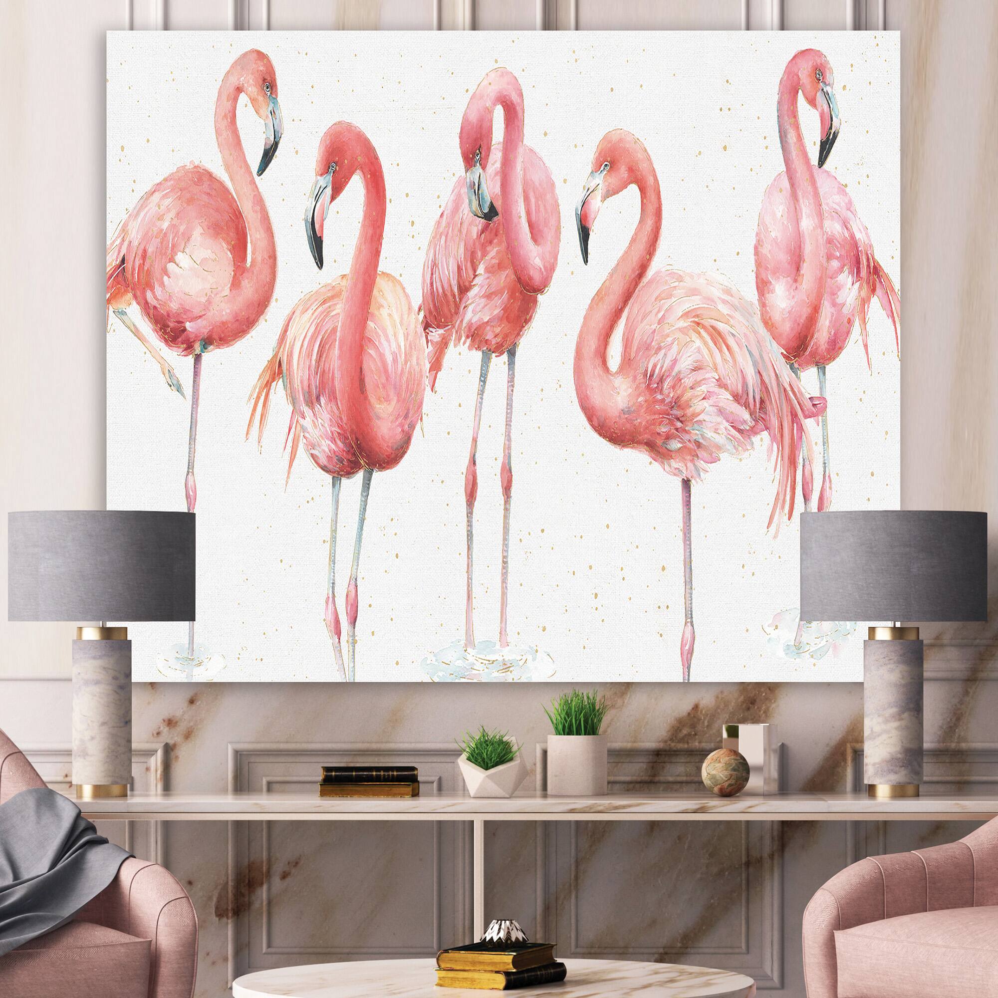 Designart - Gracefully Pink Shabby flamingo - Farmhouse Premium Canvas Wall Art