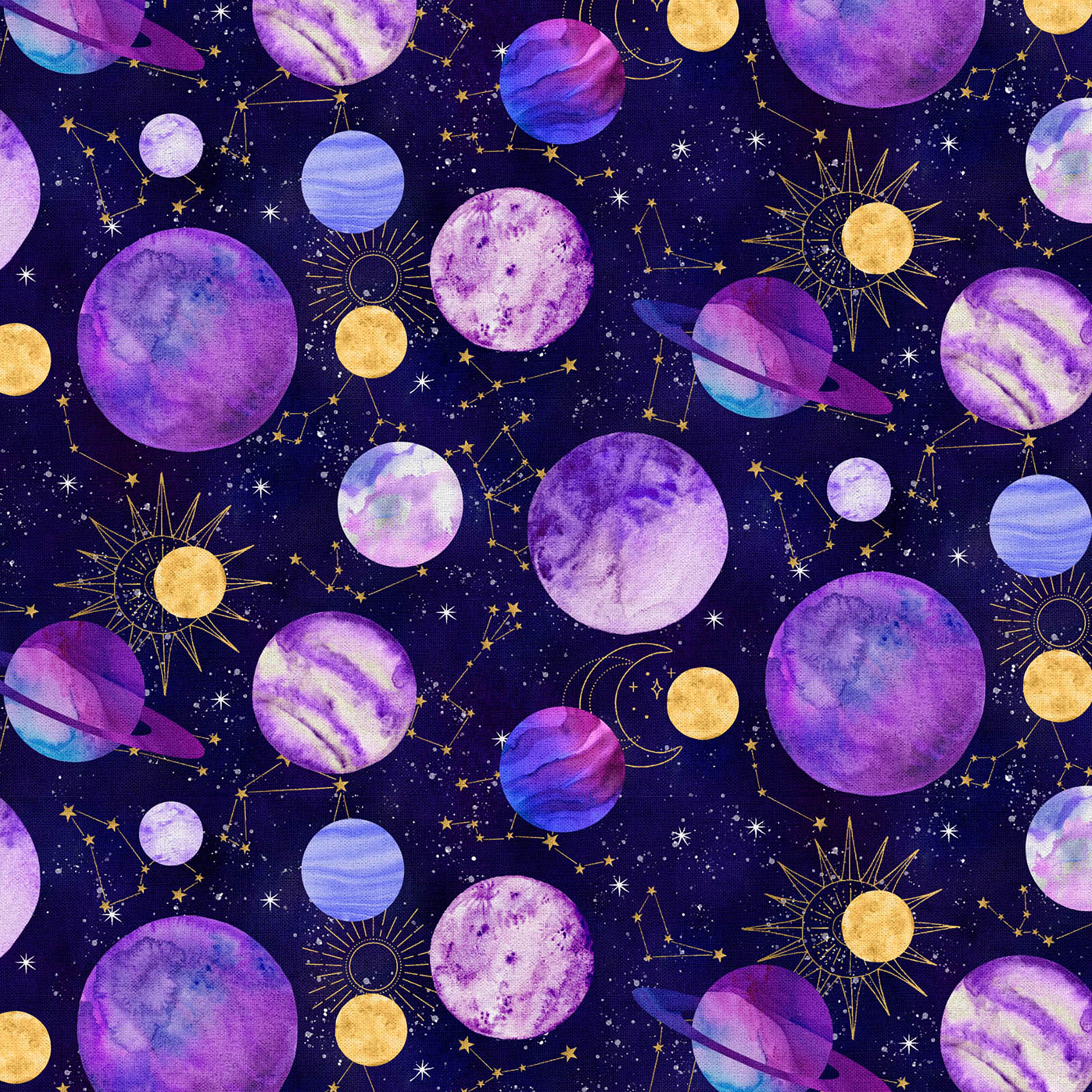Fabric Editions Purple Planets Cotton Fabric