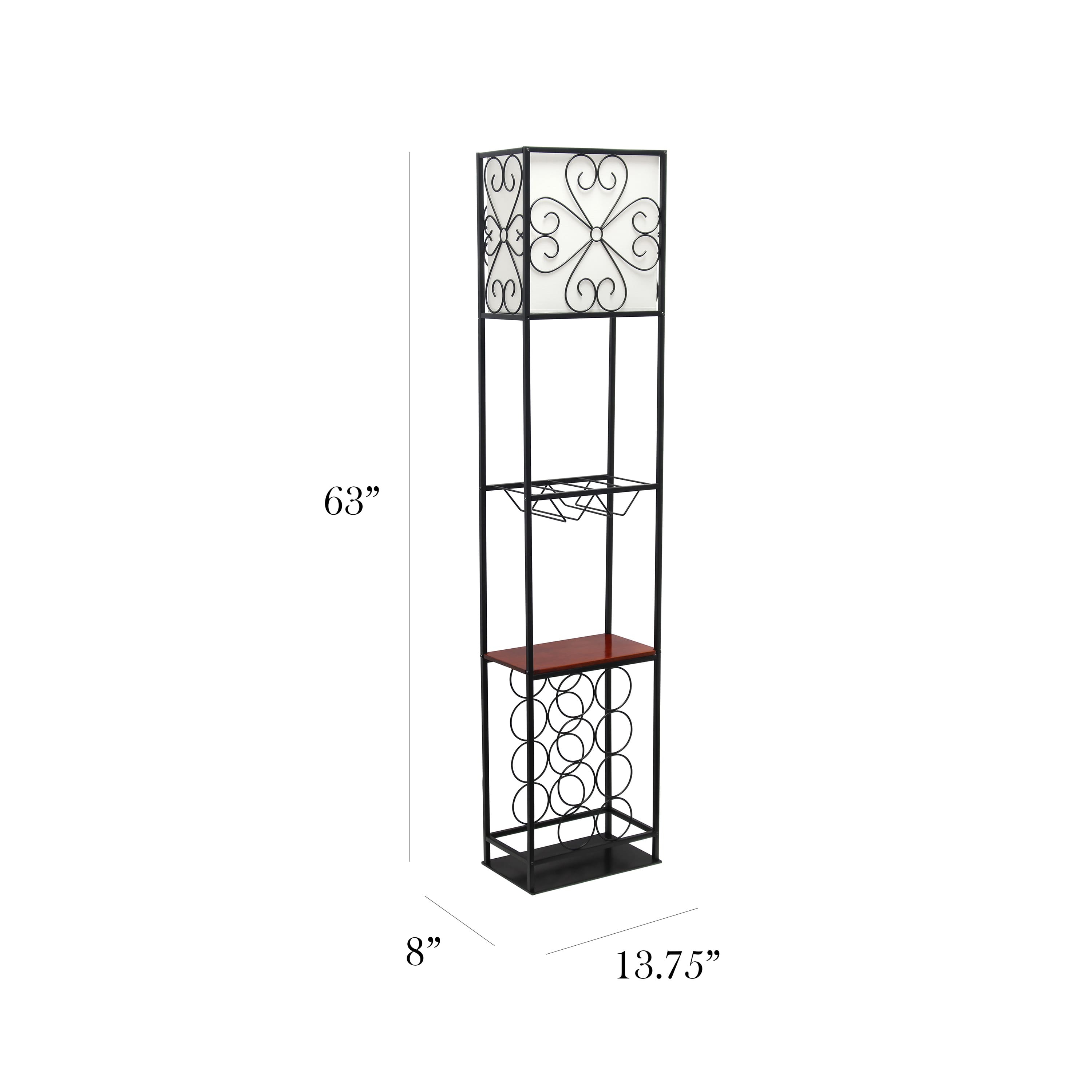 Elegant Designs&#x2122; 5ft. Black Organizer Storage Shelf and Wine Rack Floor Lamp