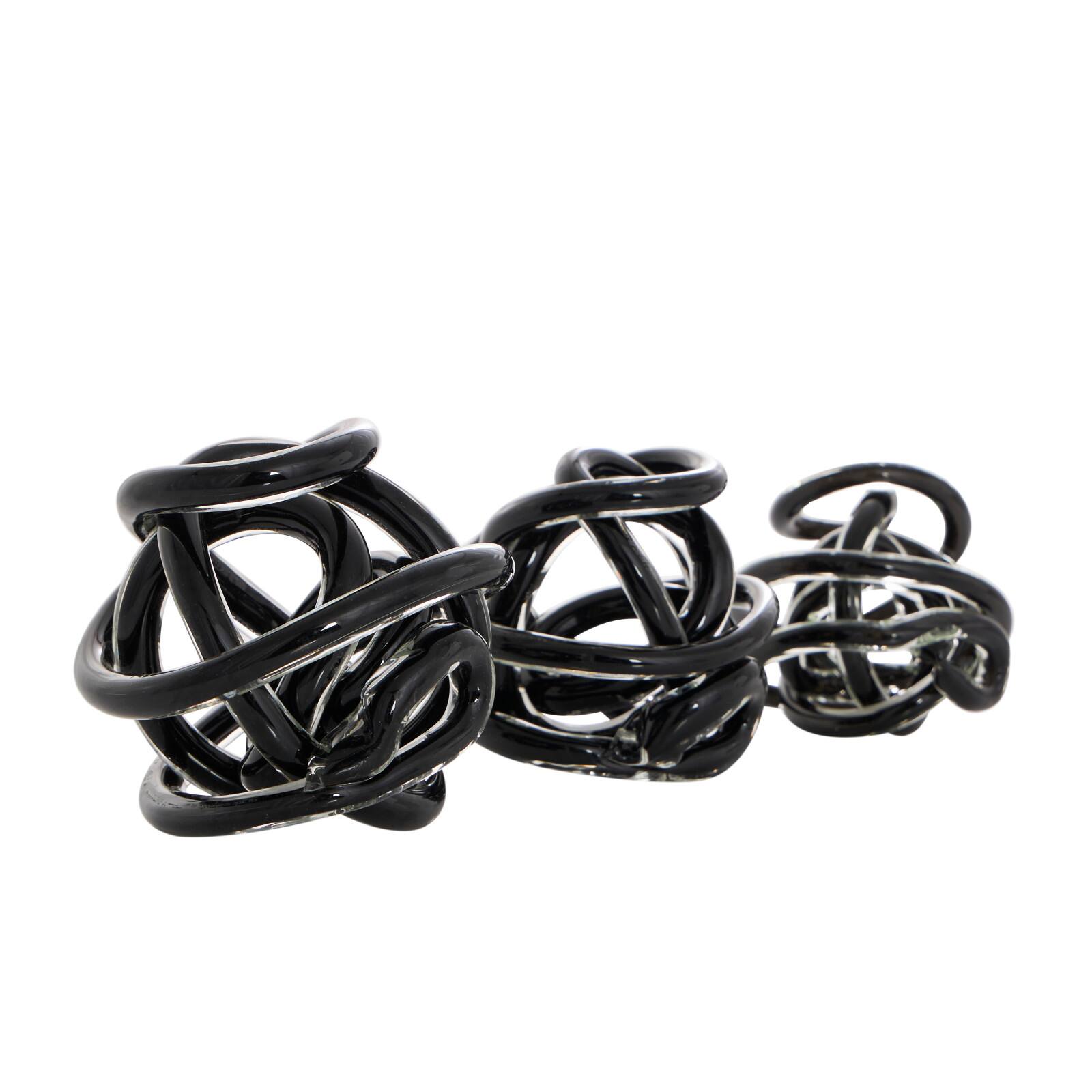 Black Knotted Ball Glass Sculpture Set