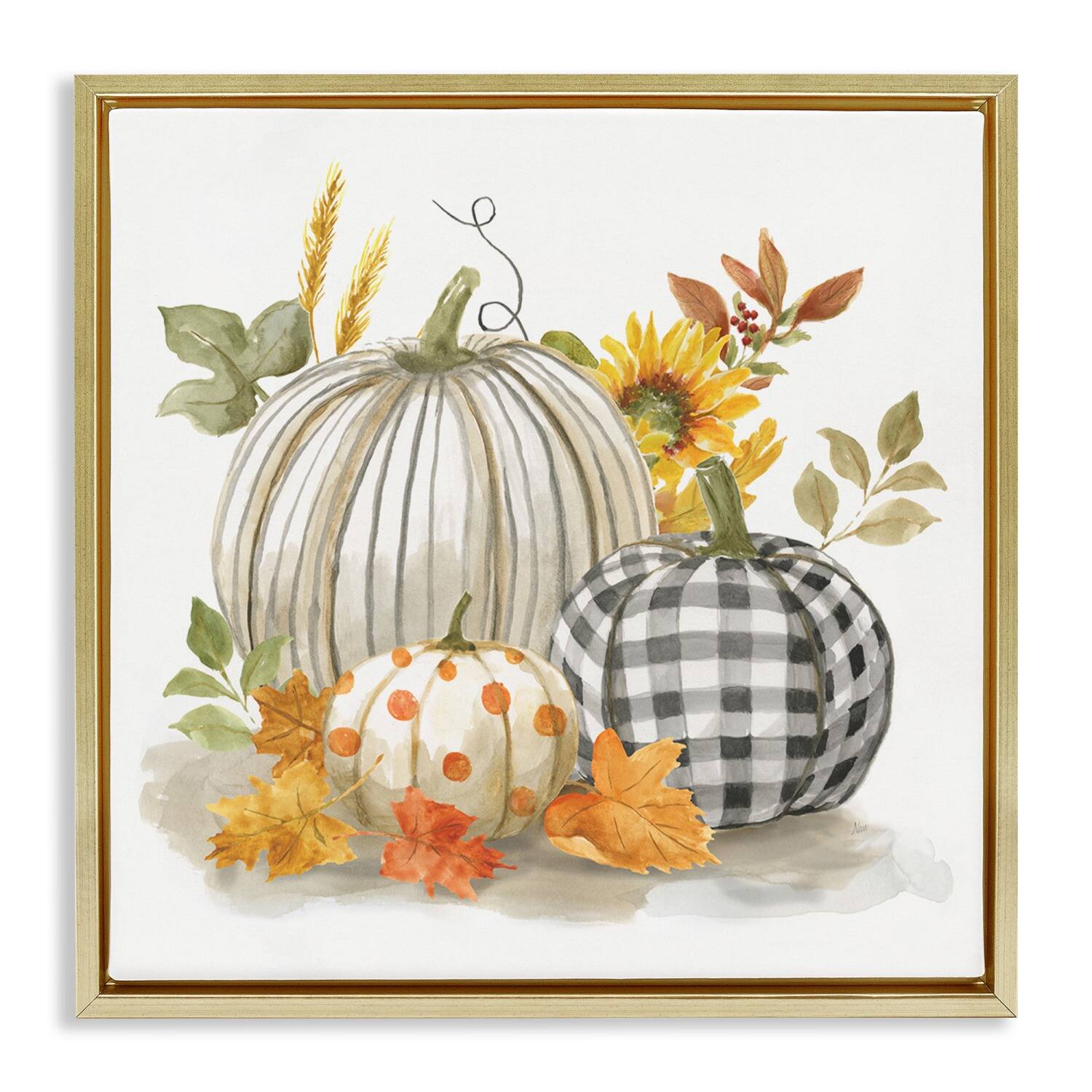 Stupell Industries Patterned Pumpkins Autumn Harvest Floater Framed Art