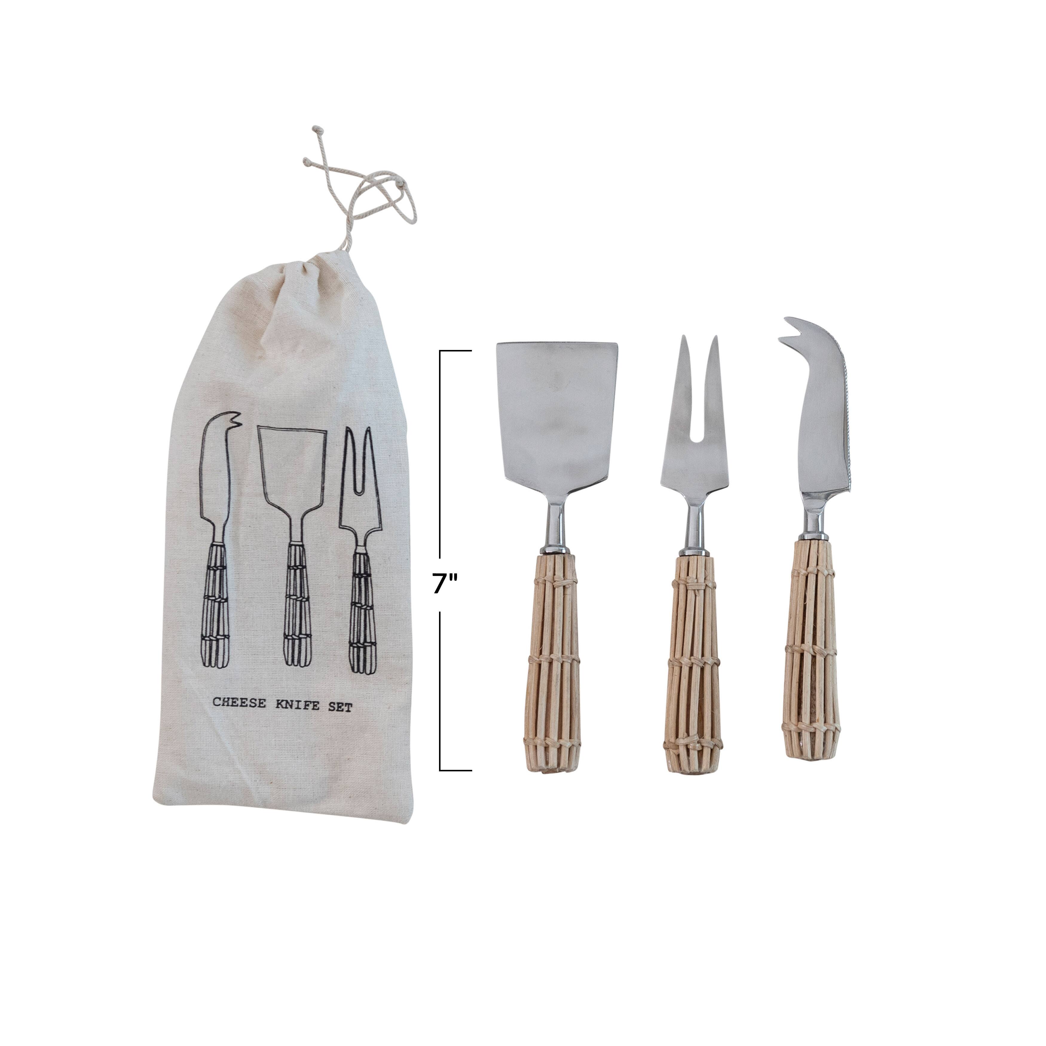 Hello Honey&#xAE; Stainless Steel Charcuterie Knife Set with Rattan Wrapped Handles