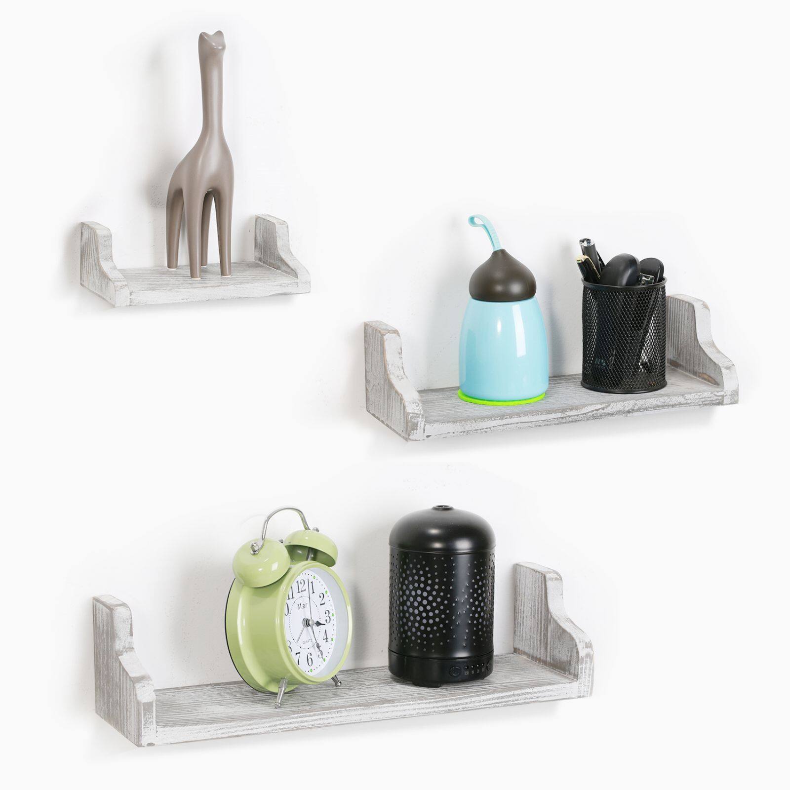 NEX&#x2122; Pale Gray Rustic Wood Floating Shelves Set with Metal Brackets