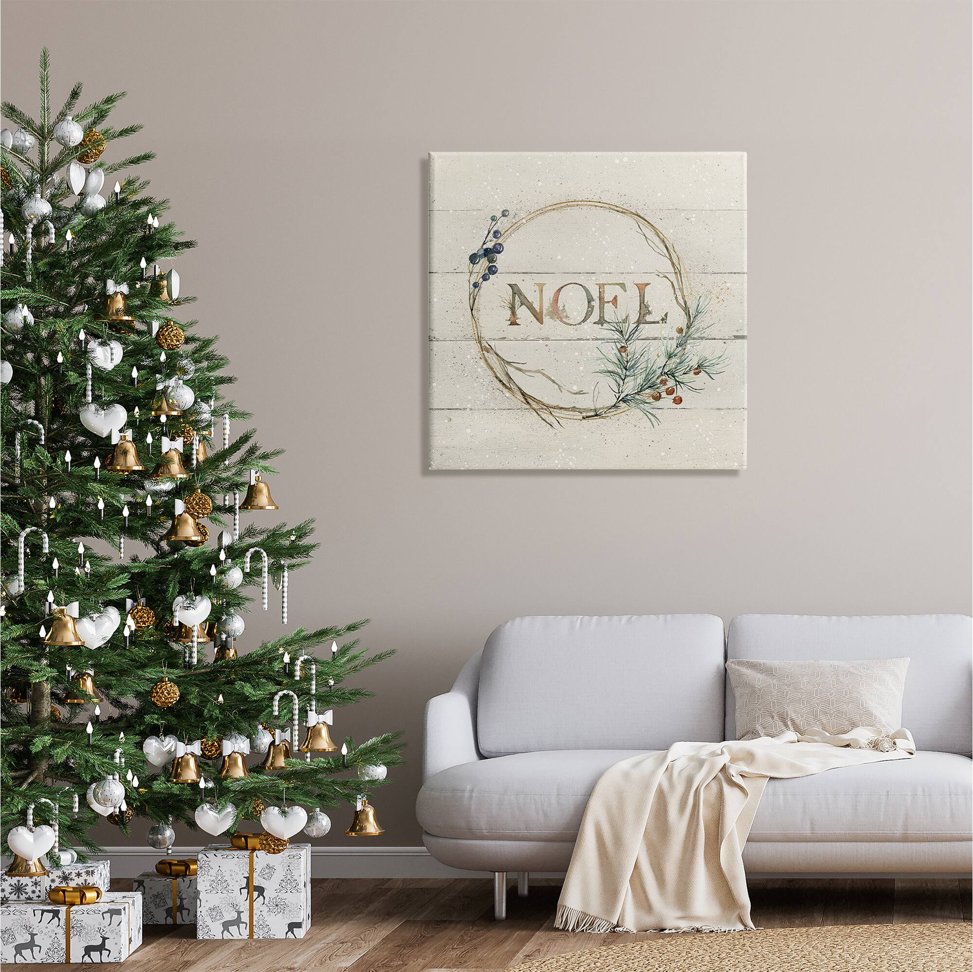 Stupell Industries Noel Holiday Botanical Wreath Canvas Wall Art