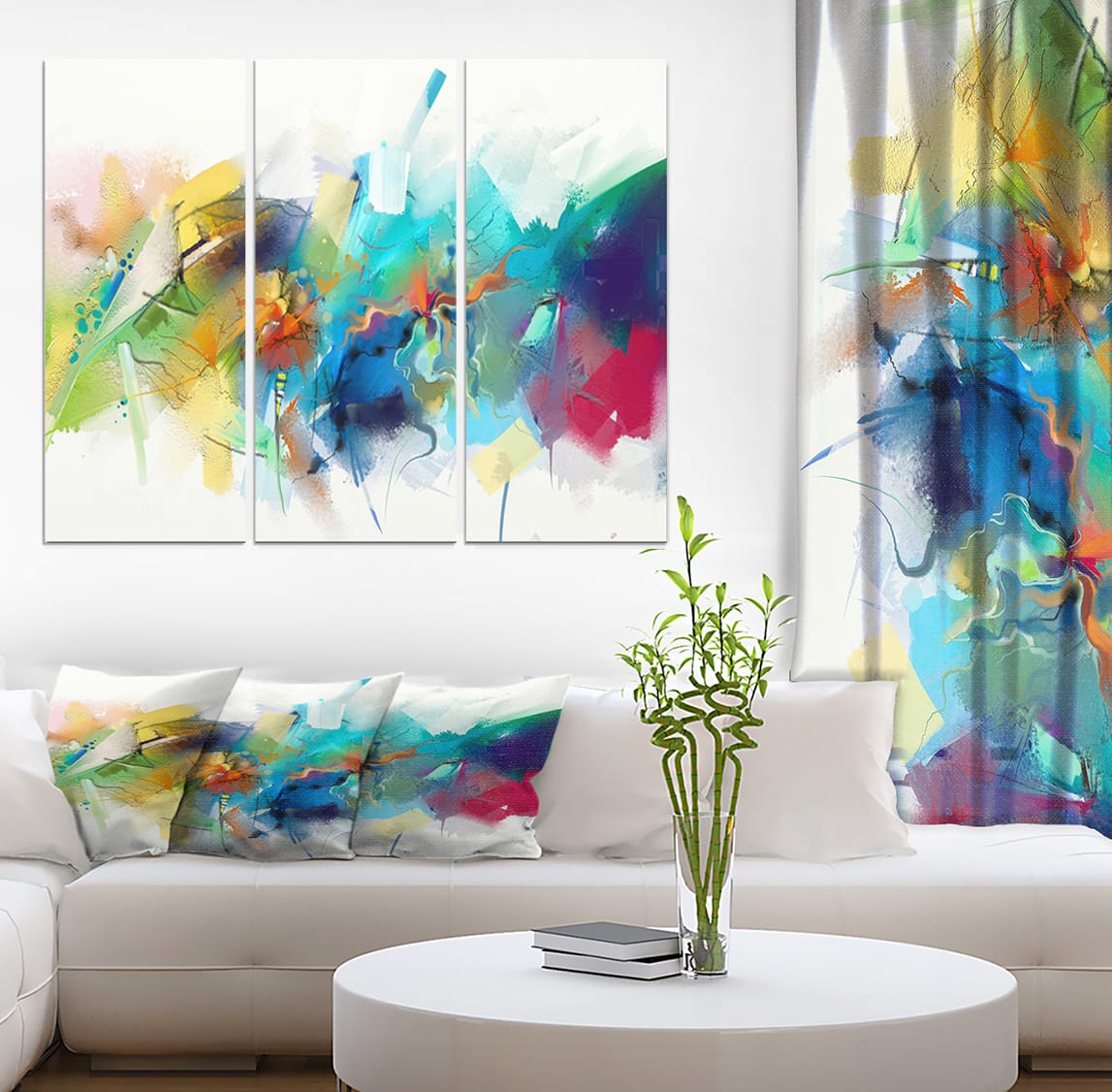 Designart - Brush Stroke Colorful Oil Painting - Contemporary Painting Print on Wrapped Canvas set