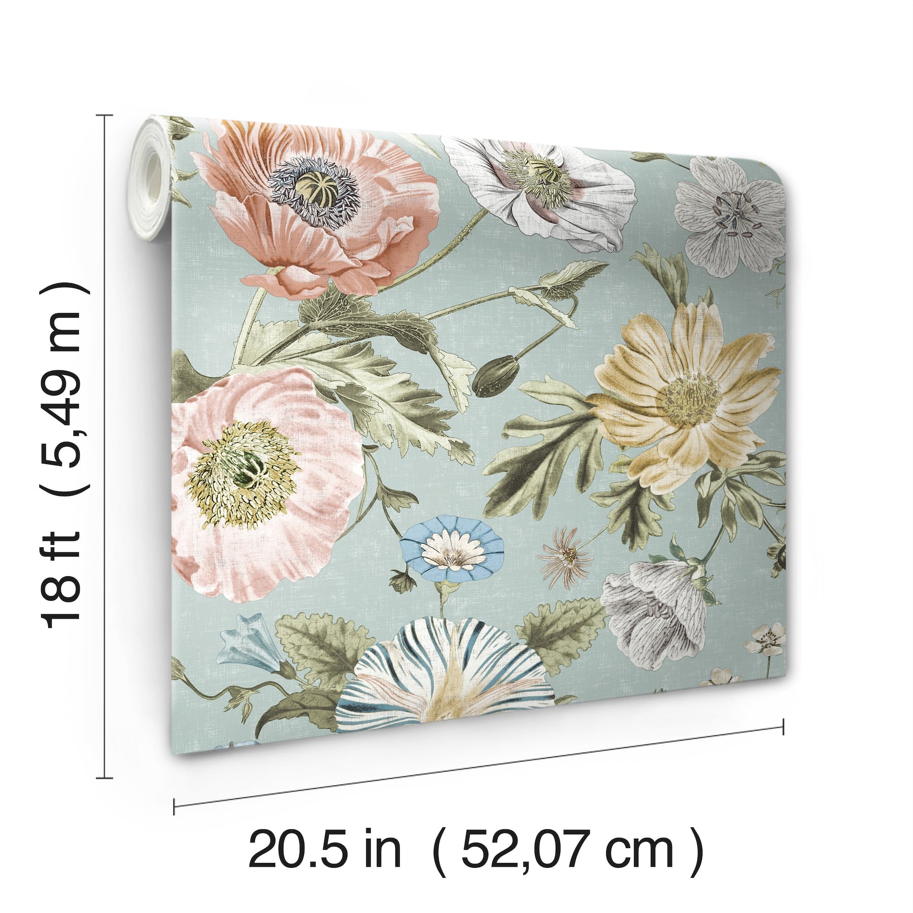 RoomMates Blue Vintage Poppy Peel &#x26; Stick Wallpaper