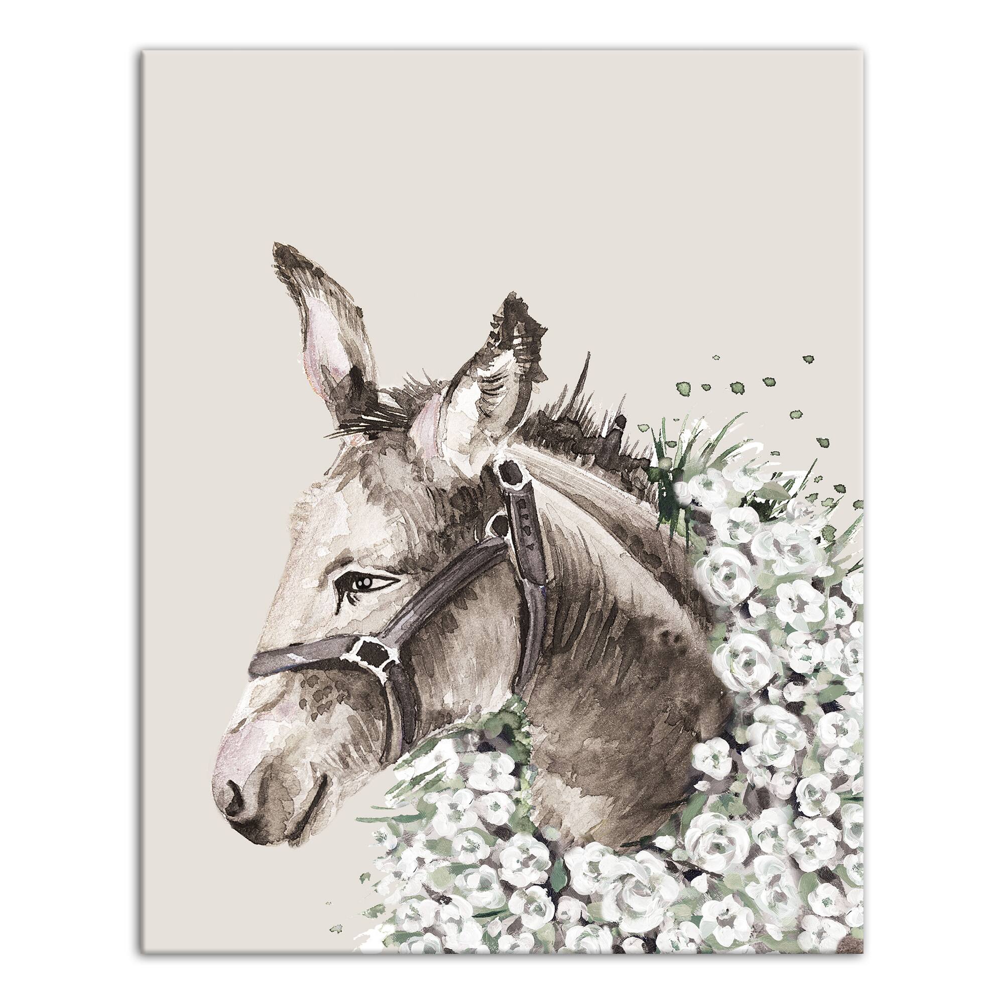 Sweet Floral Donkey 16" x 20" Canvas Wall Art