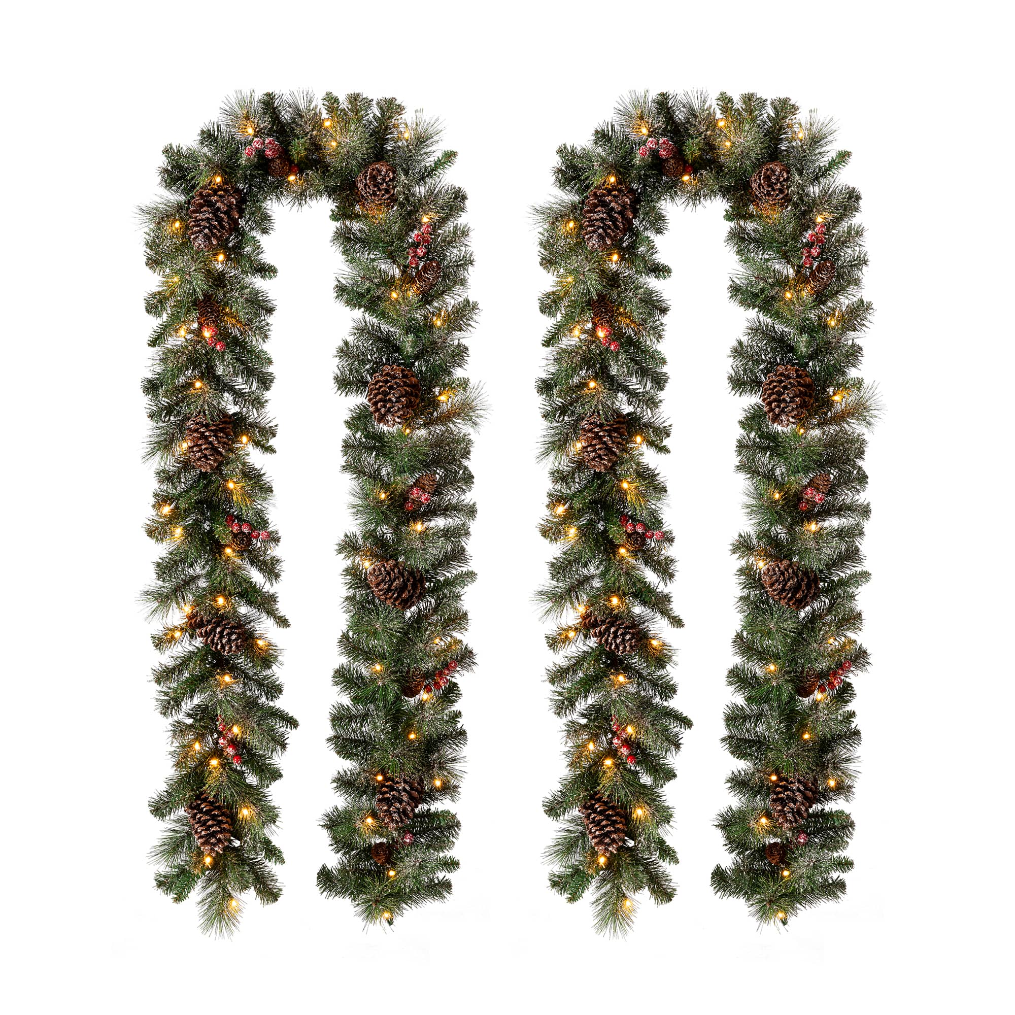 Glitzhome&#xAE; 9ft. Pre-Lit Glittery Pinecone Christmas Garland with Timer, 2ct.