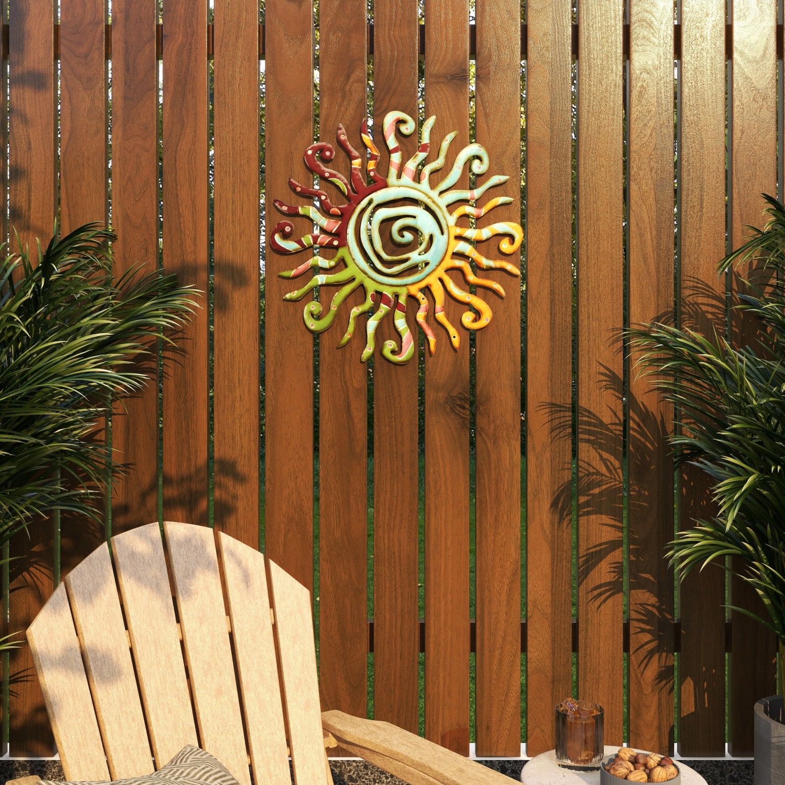 Multi Colored Metal Sun Cutout Swirl Home Wall Decor with Abstract Patterns