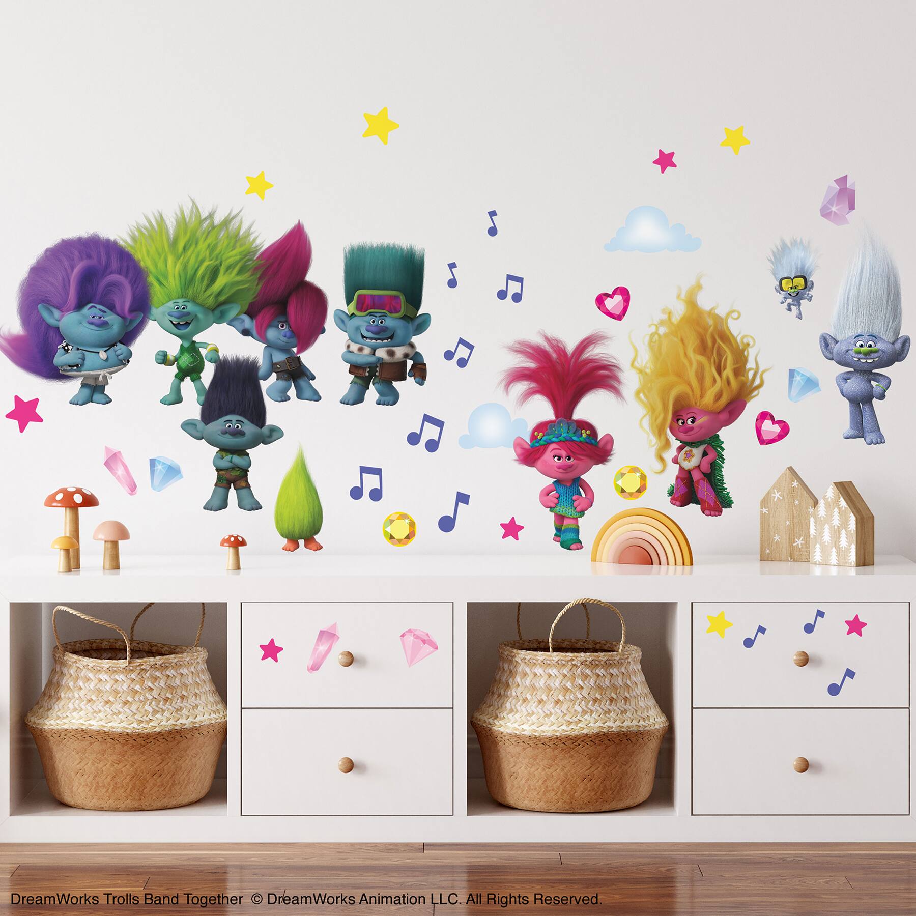 RoomMates Trolls 3 Band Together with Glitter Wall Decals