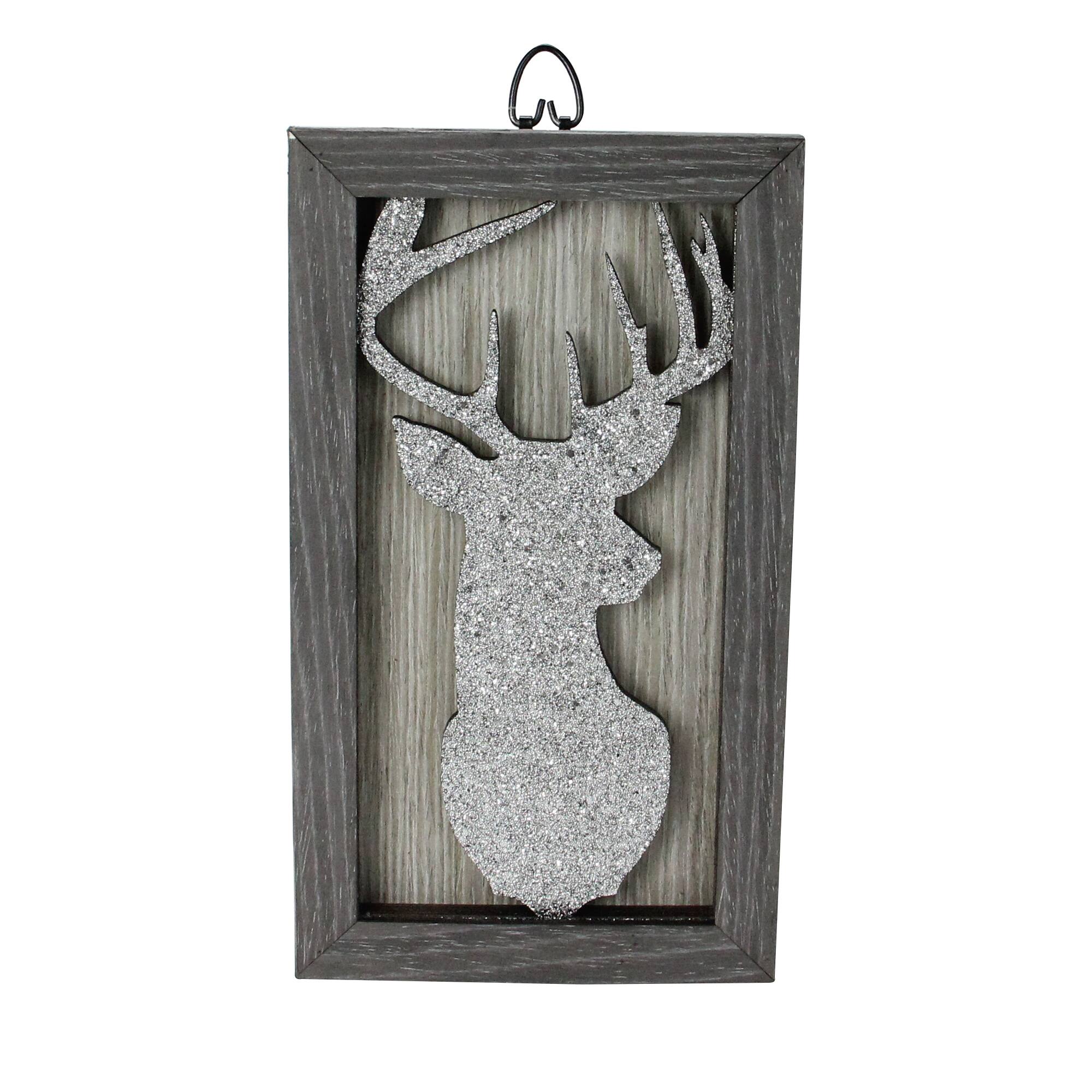 10.25" Silver Glittered Buck Silhouette Wall Box Frame