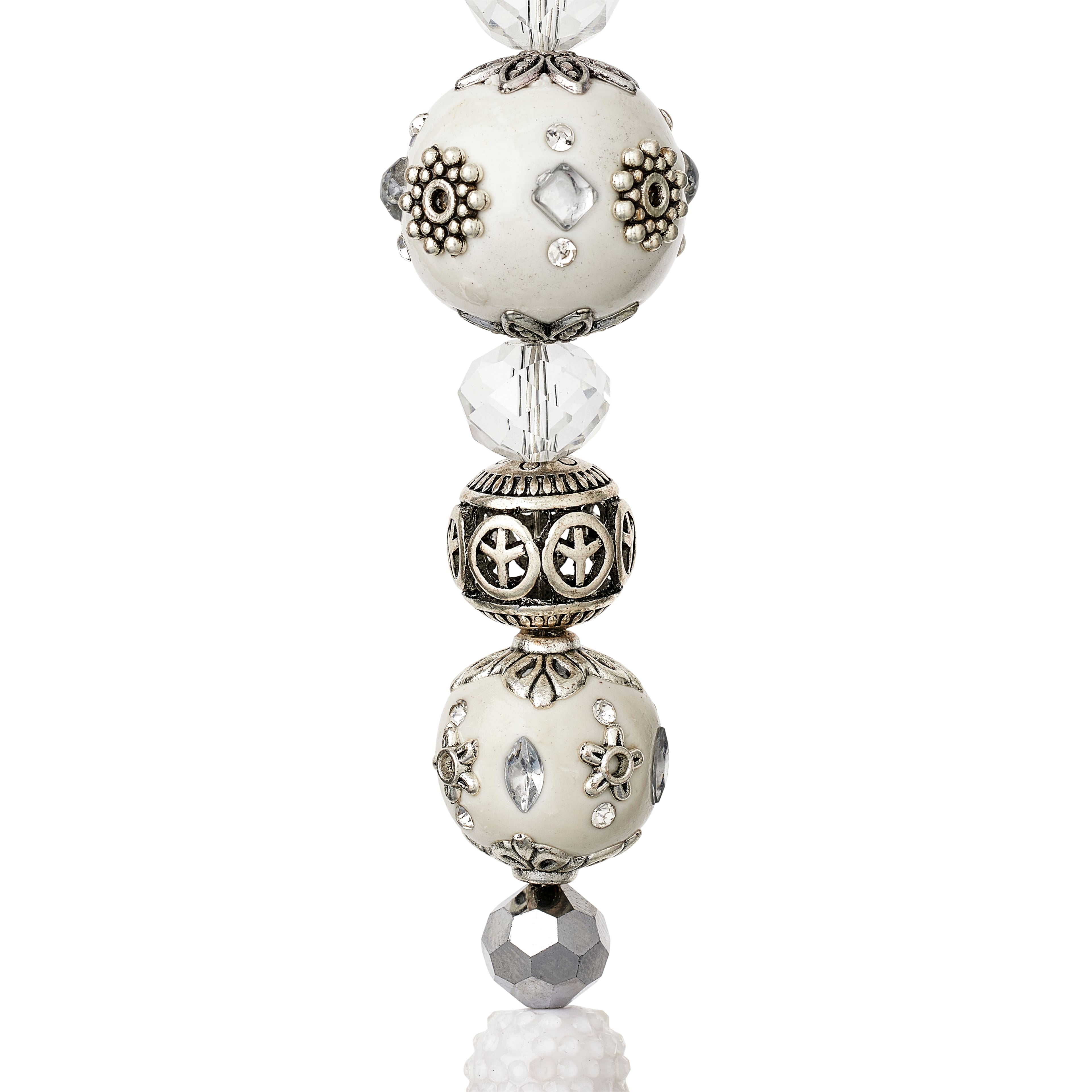 12 Pack: Vintage Shimmer White & Silver Strung Beads by Bead Landing™