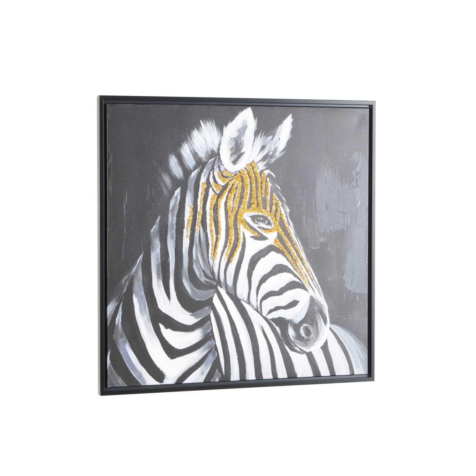 32" x 32" Black Canvas Zebra Framed Wall Art with Gold Foil Accents