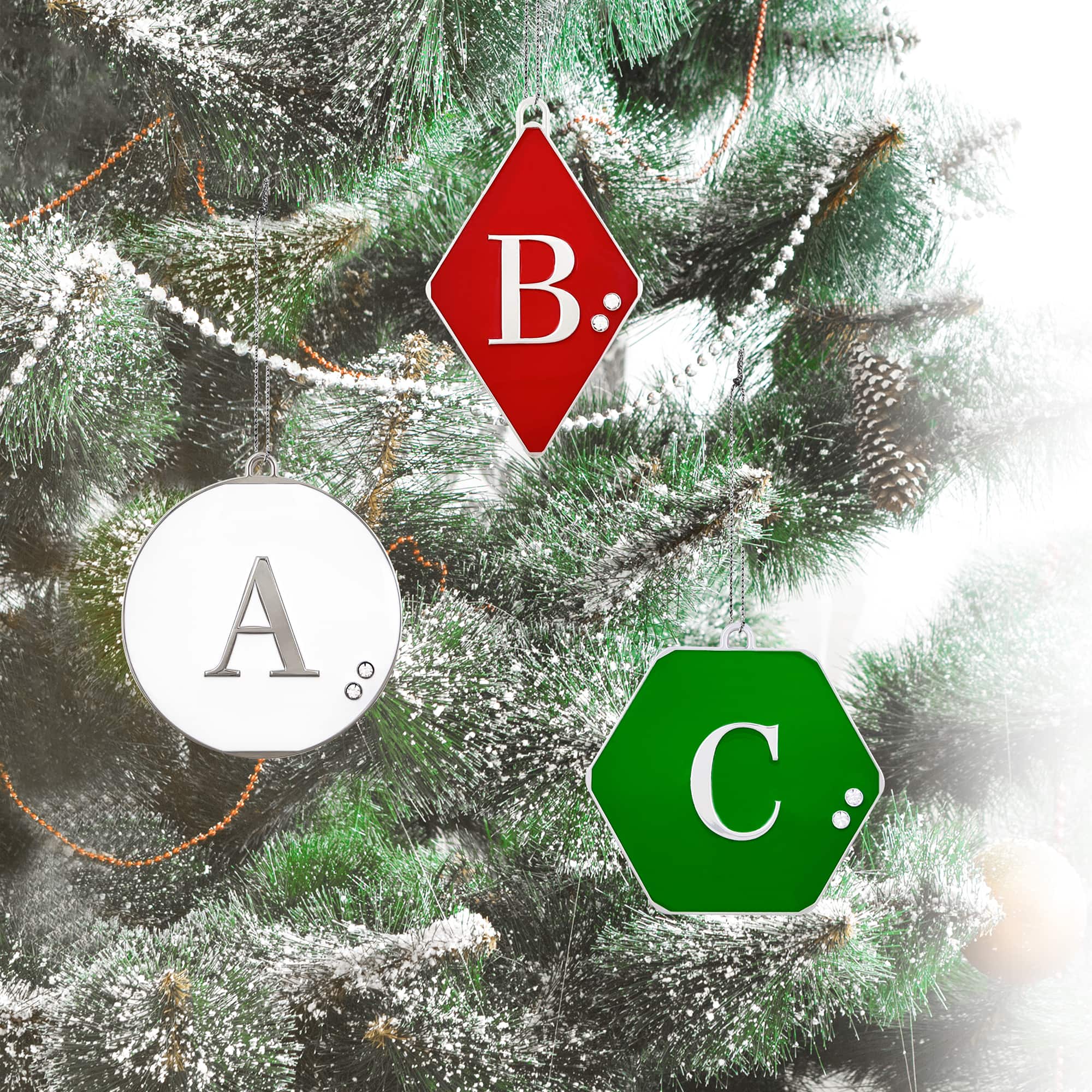 Geometric Enameled Monogram Tag Ornament with Rhinestones by Ashland&#xAE;