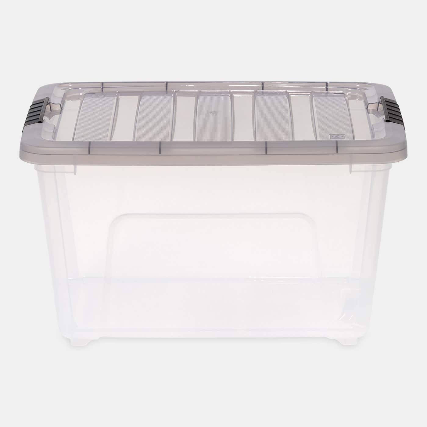 IRIS Stack &#x26; Pull Clear Plastic Storage Boxes with Gray Lid