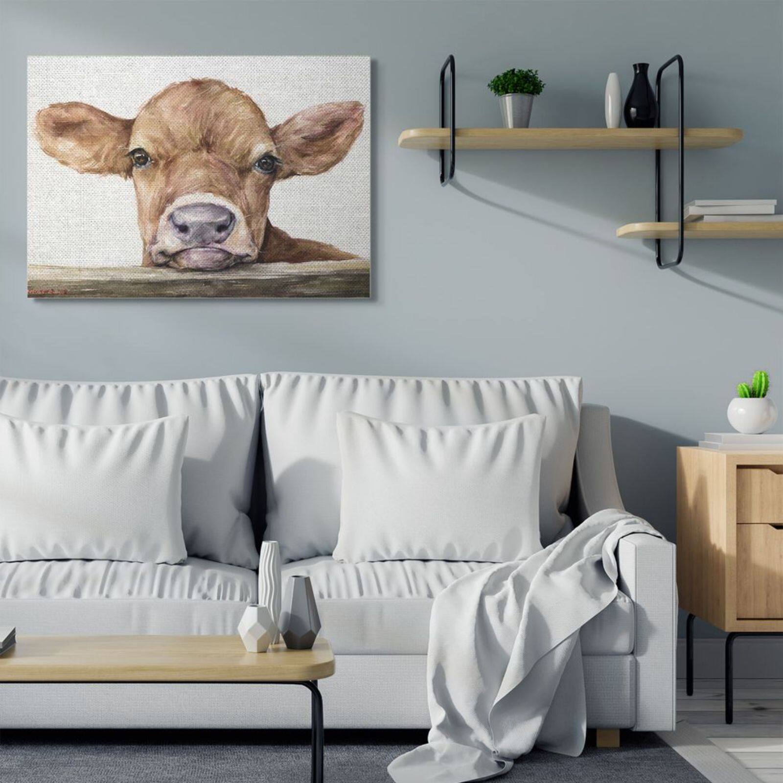 Stupell Industries Cute Baby Cow Animal Watercolor Painting
