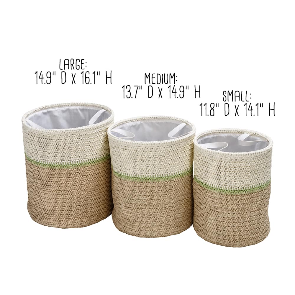 Honey Can Do Green & Beige Small Nesting Paper Straw Baskets with Handles Set