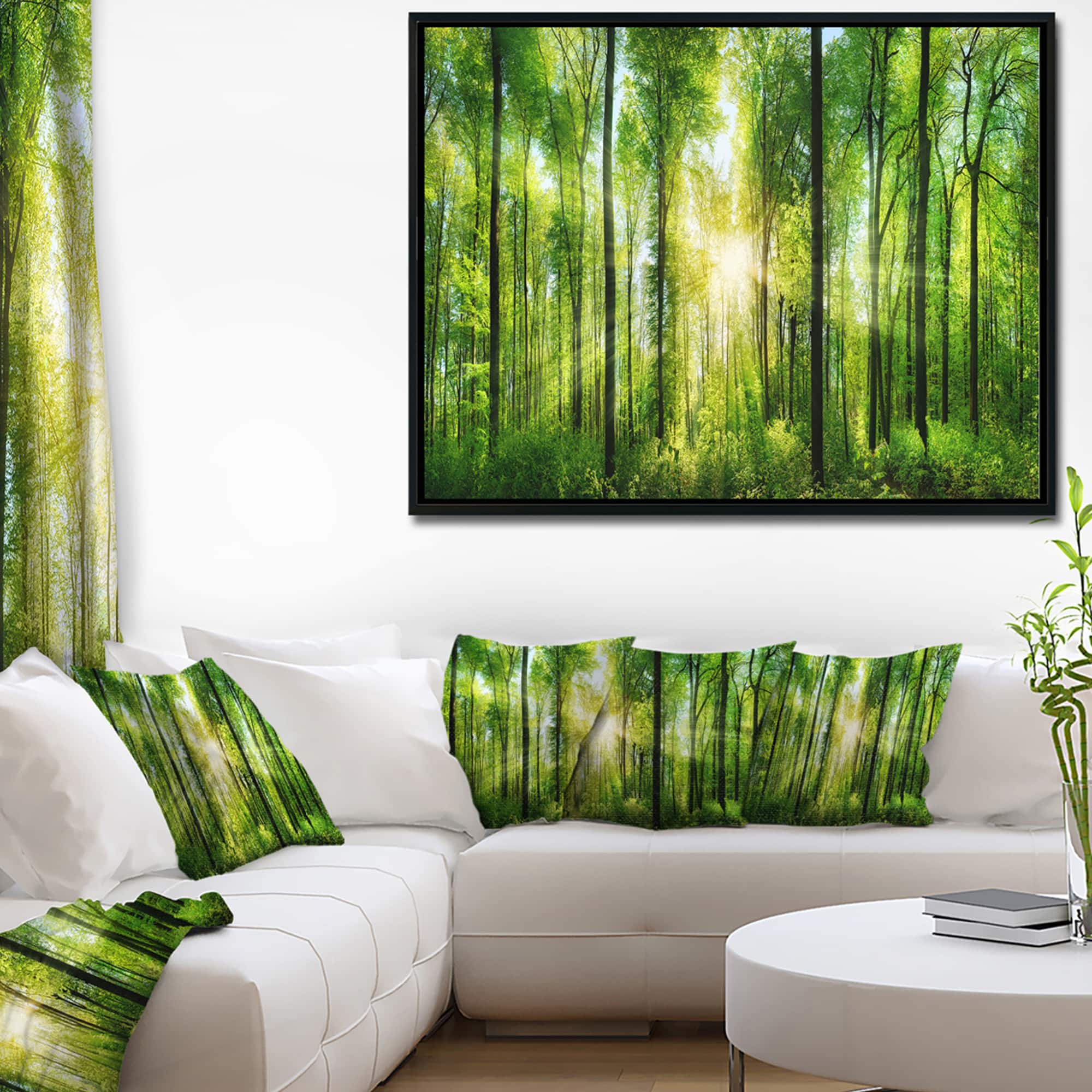 Designart - Forest with Rays of Sun Panorama - Landscape Art Print Framed Canvas