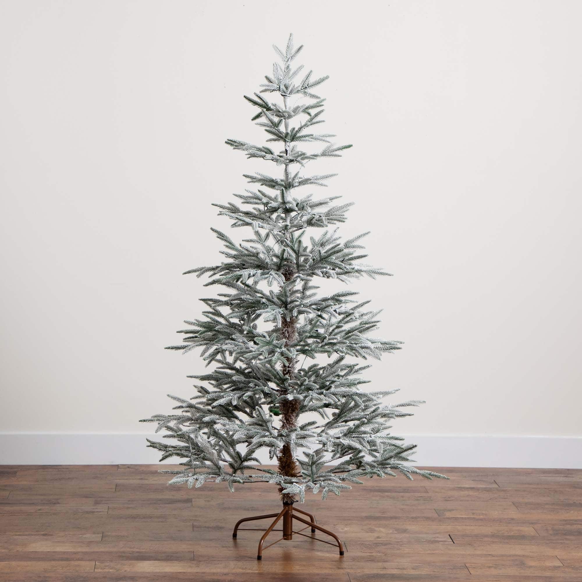 6ft. Pre-Lit Flocked Woodland Fir Artificial Christmas Tree, Warm White LED Lights