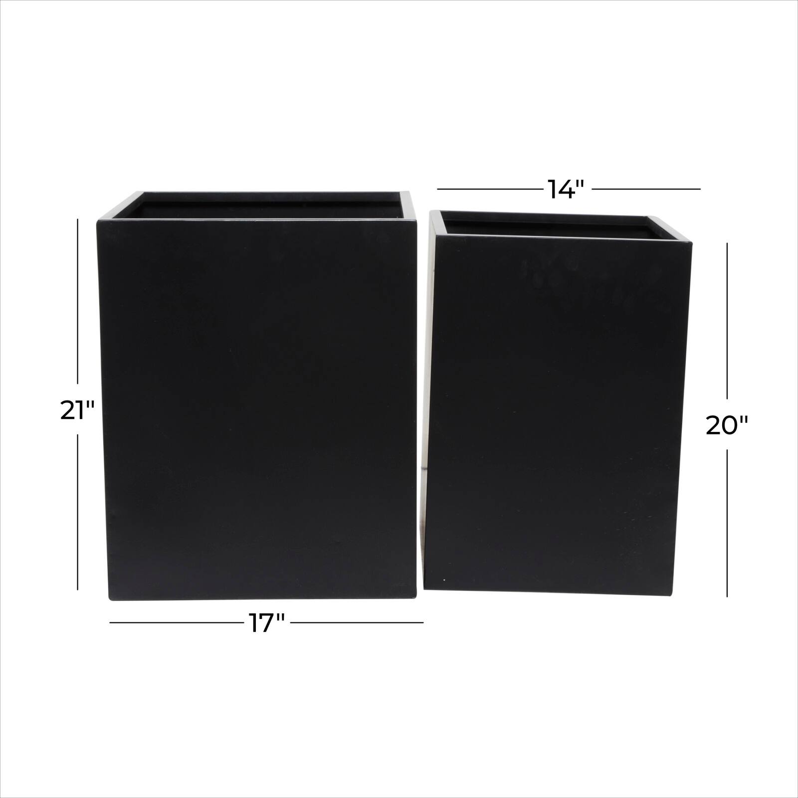 Black Modern Planter, Set of 2&#x22; 18&#x22;, 14&#x22;