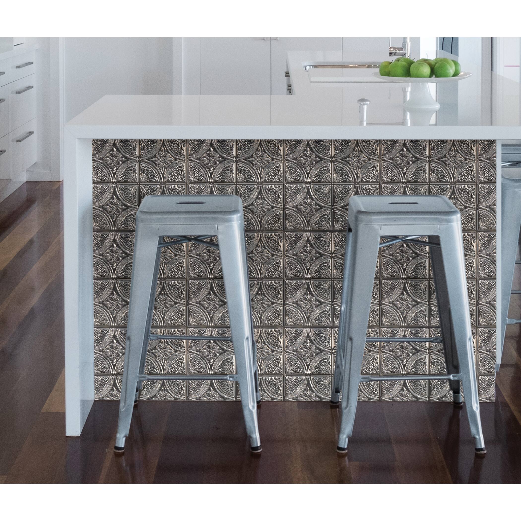 InHome Camden Antique Silver Faux Tin Peel & Stick Backsplash Tiles