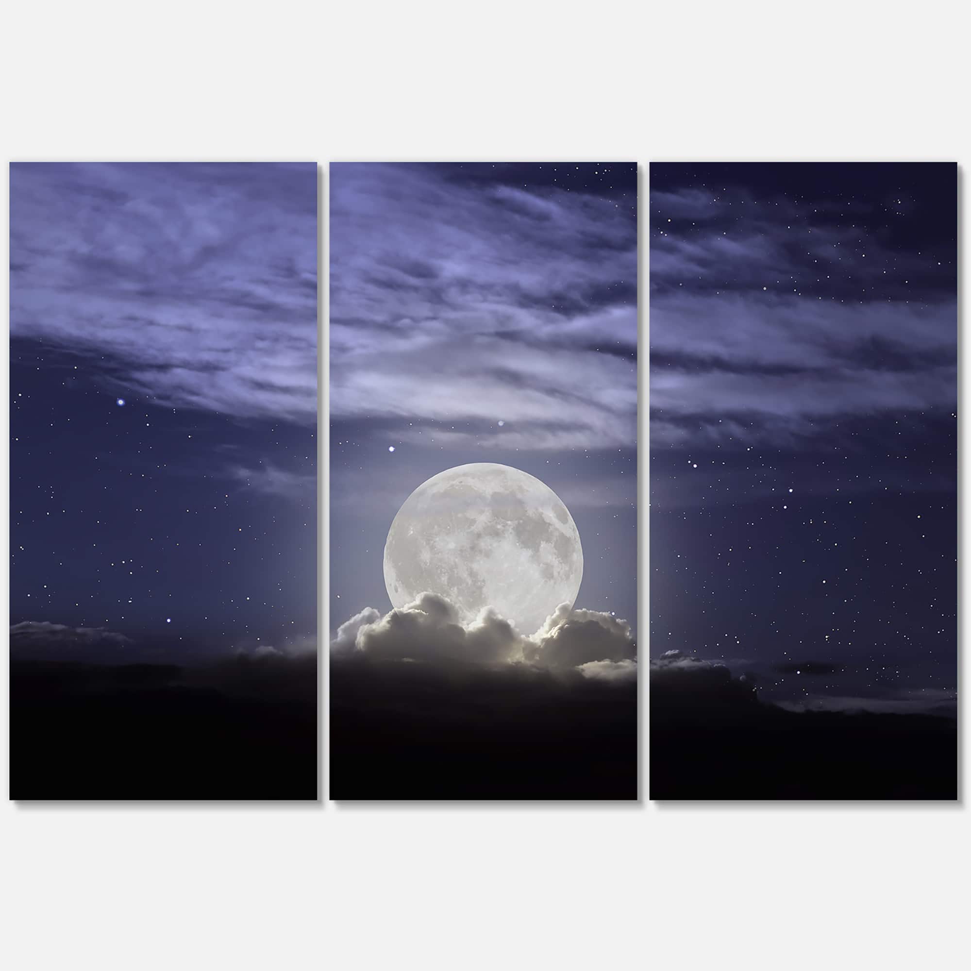 Designart - Full Moon Rising In A Cloudy Night