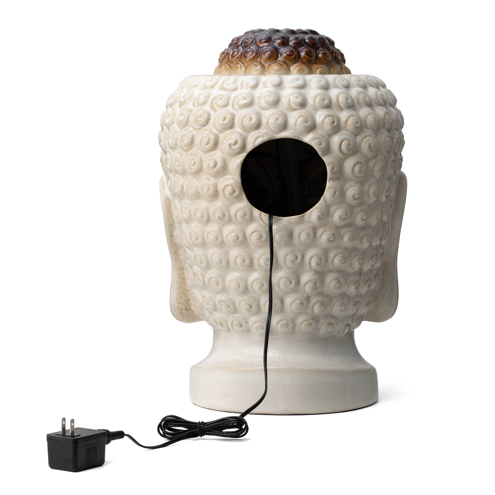 Glitzhome&#xAE; 18.75&#x22; Zen-Style LED Buddha Head Ceramic Outdoor Fountain