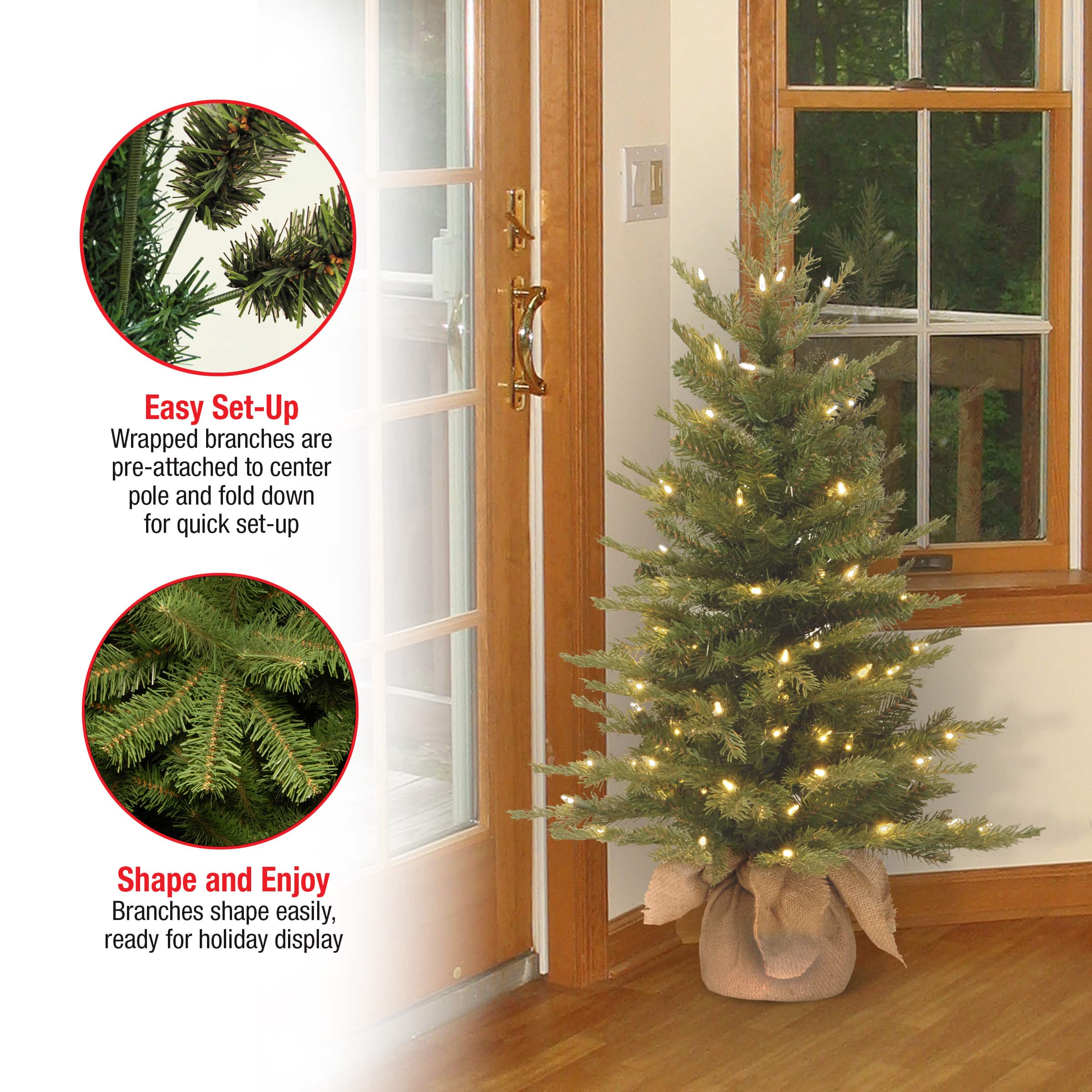 3ft. Pre-Lit Feel Real® Nordic Spruce Artificial Christmas Tree in Burlap Base, Clear Lights