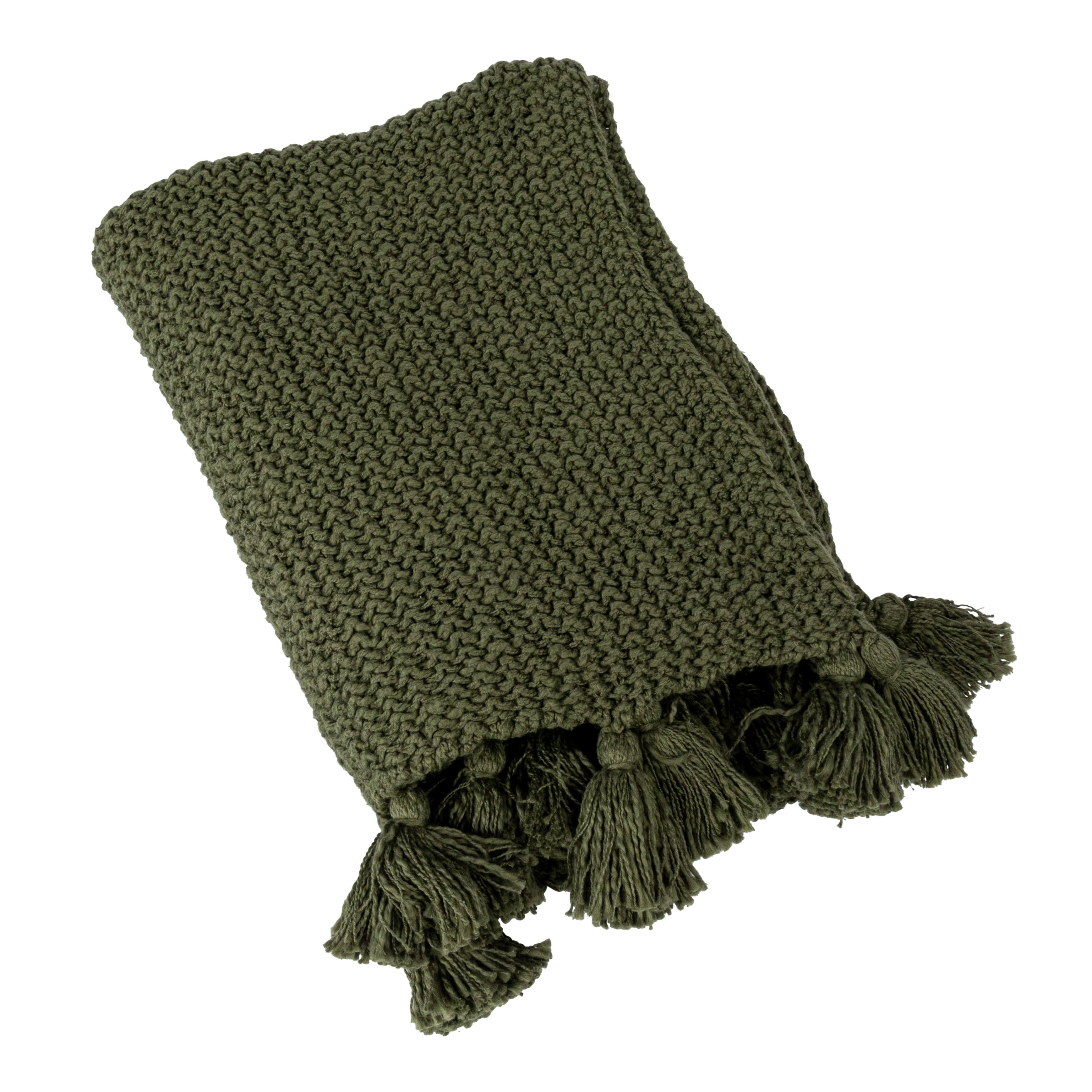 Hello Honey® Olive Green Knit Throw Blanket with Tassels
