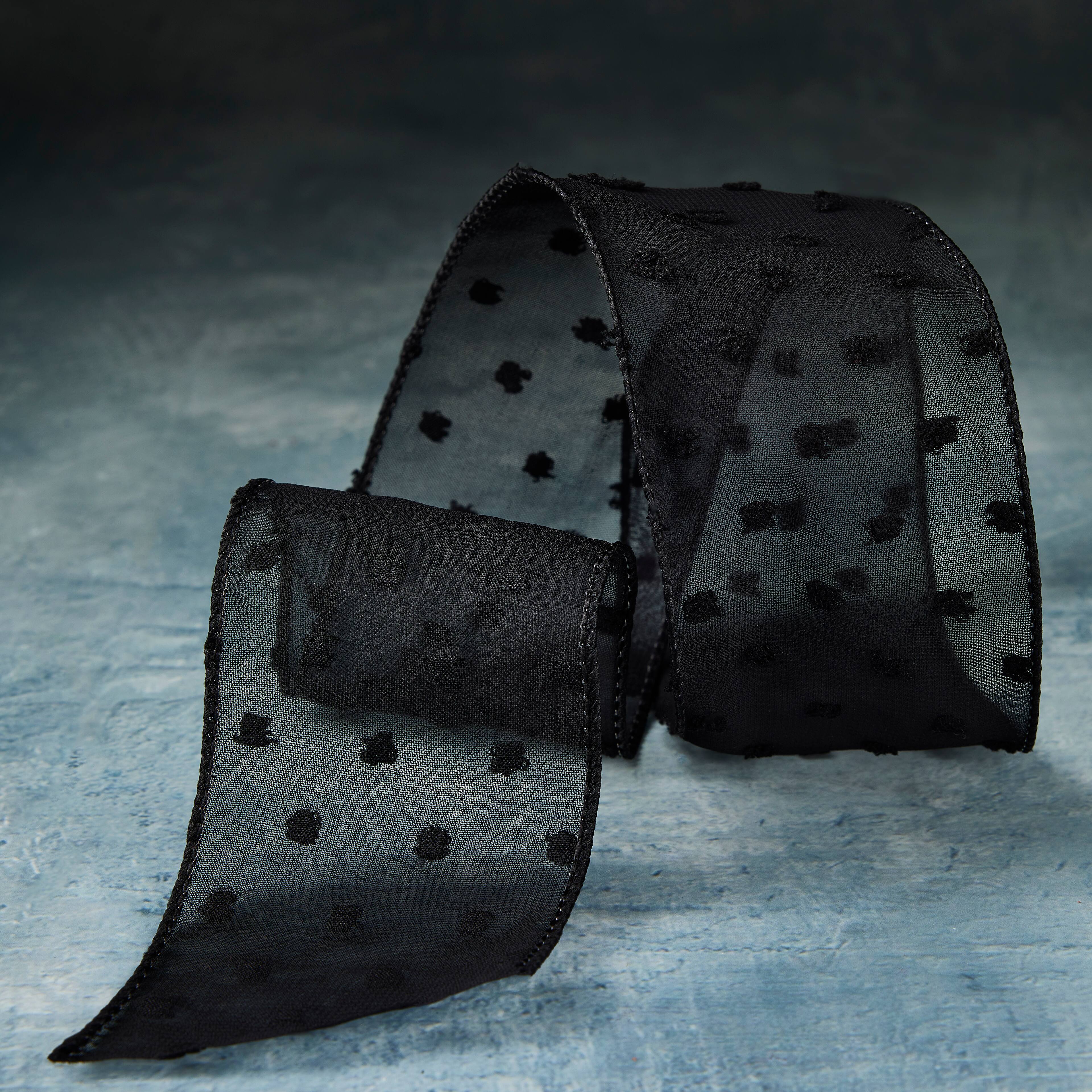 2.5&#x22; x 3yd. Black Chiffon Dotted Ribbon by Celebrate It&#x2122; Classic