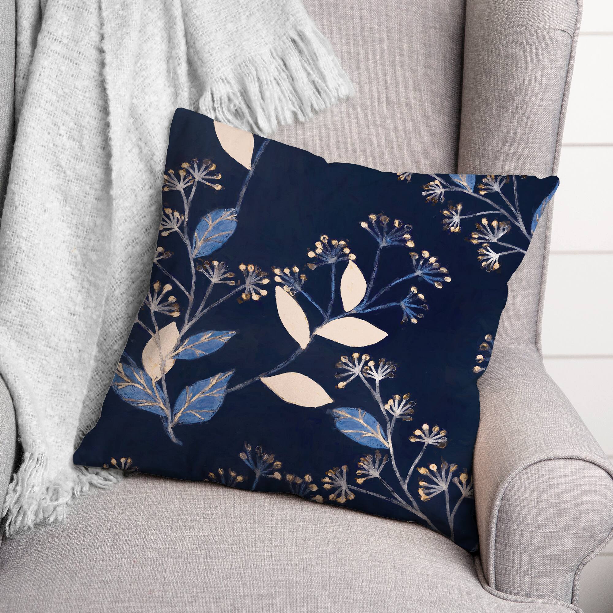 Blue Botanical Throw Pillow 18&#x22; x 18&#x22;